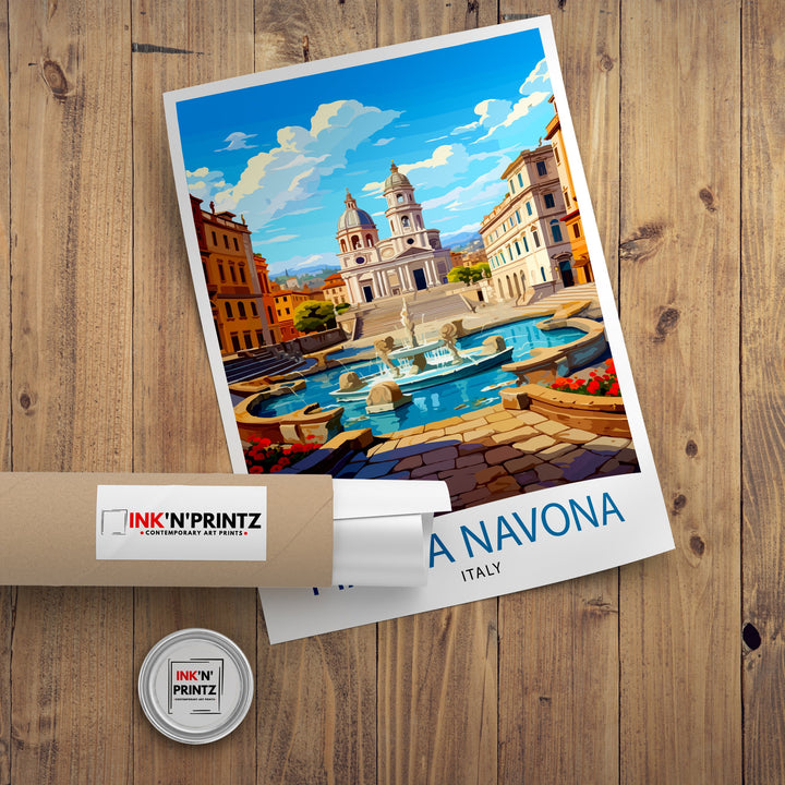 Piazza Navona Italy Travel Poster - Piazza Navona