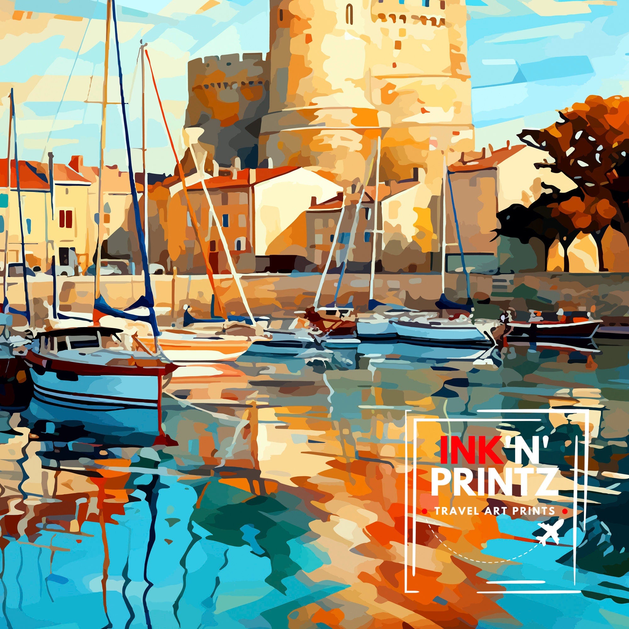 La Rochelle Travel Print La Rochelle Wall Decor France Illustration Travel Poster Gift for La Rochelle Home Decor