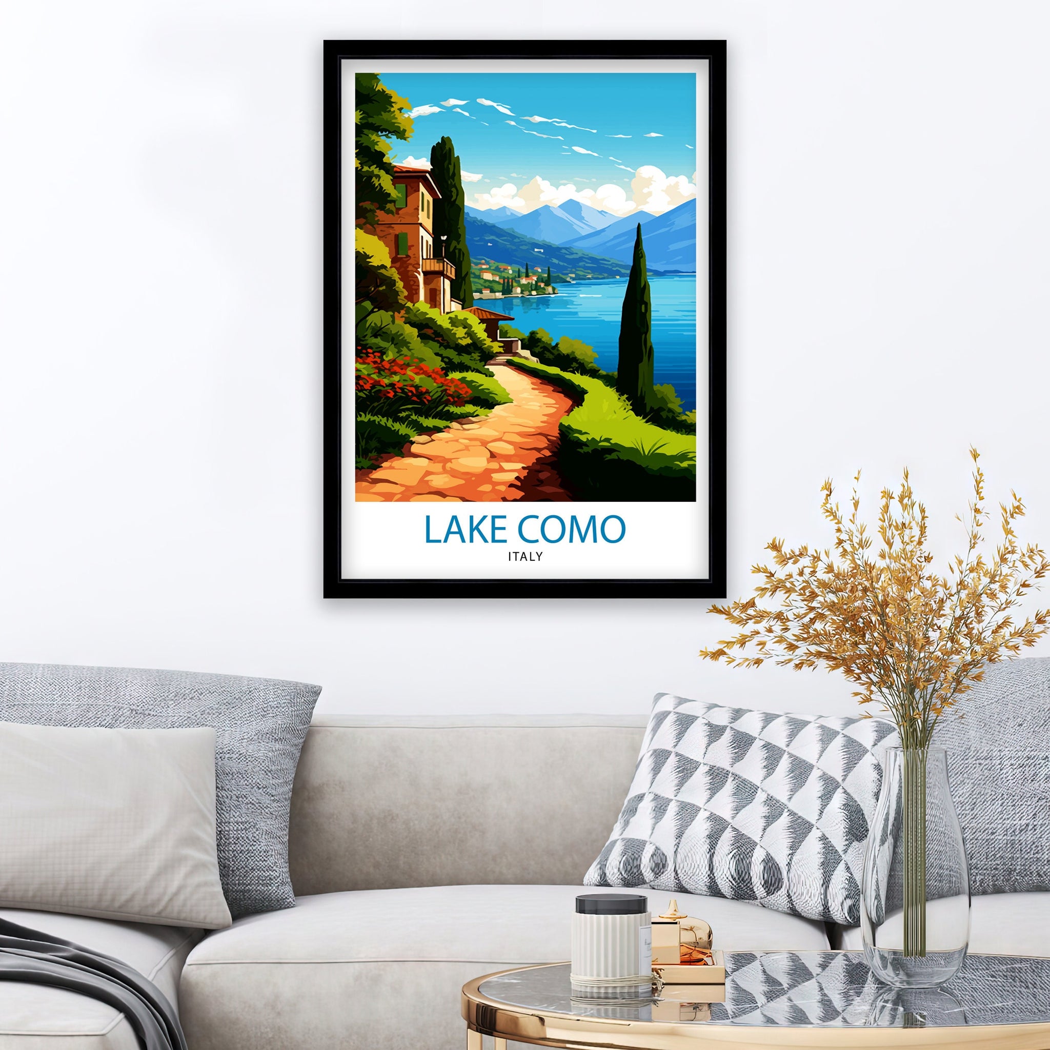 Lake Como Italy Travel Print Wall Decor Home Living Decor Italy Illustration Travel Poster Gift For Italy Home Decor