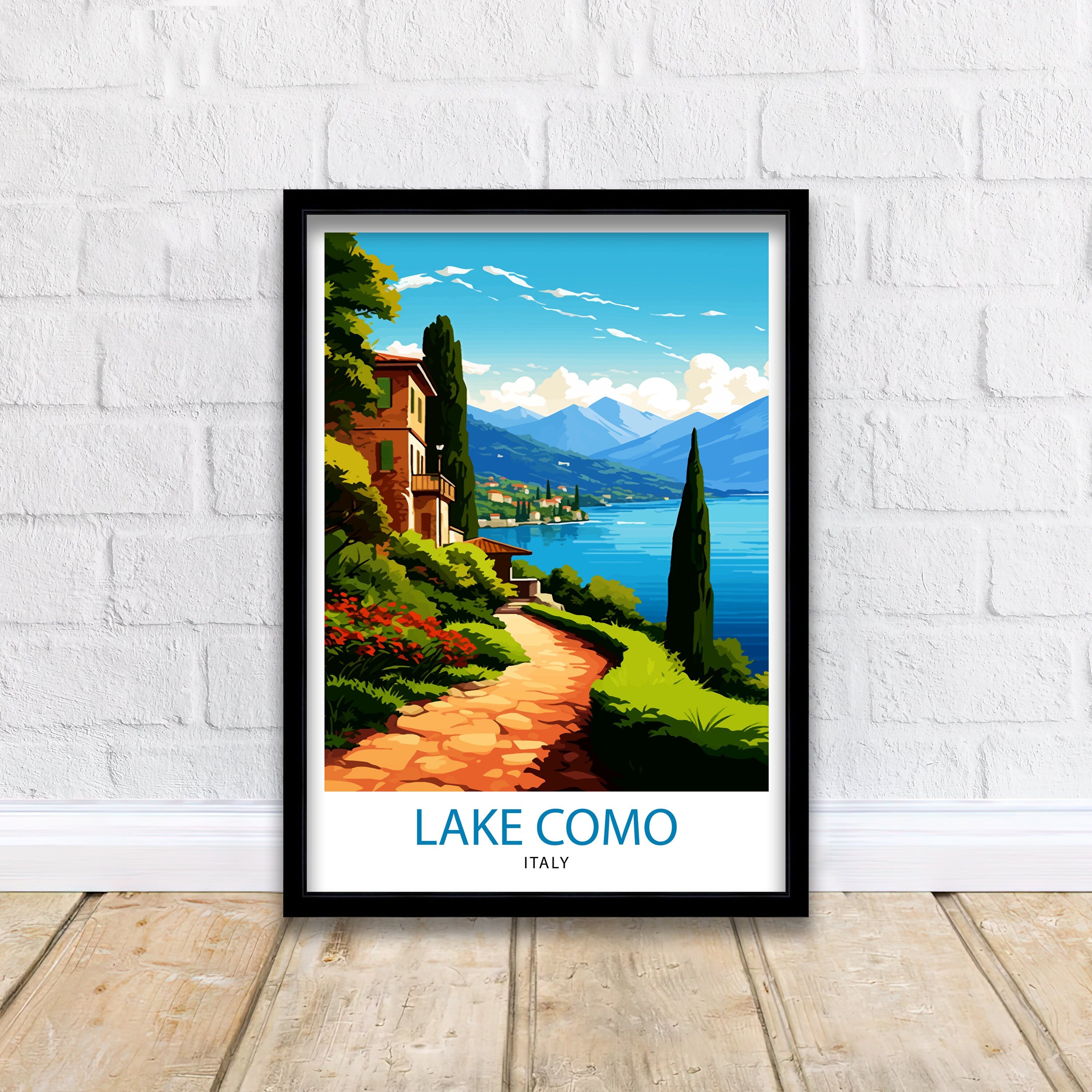 Lake Como Italy Travel Print Wall Decor Home Living Decor Italy Illustration Travel Poster Gift For Italy Home Decor