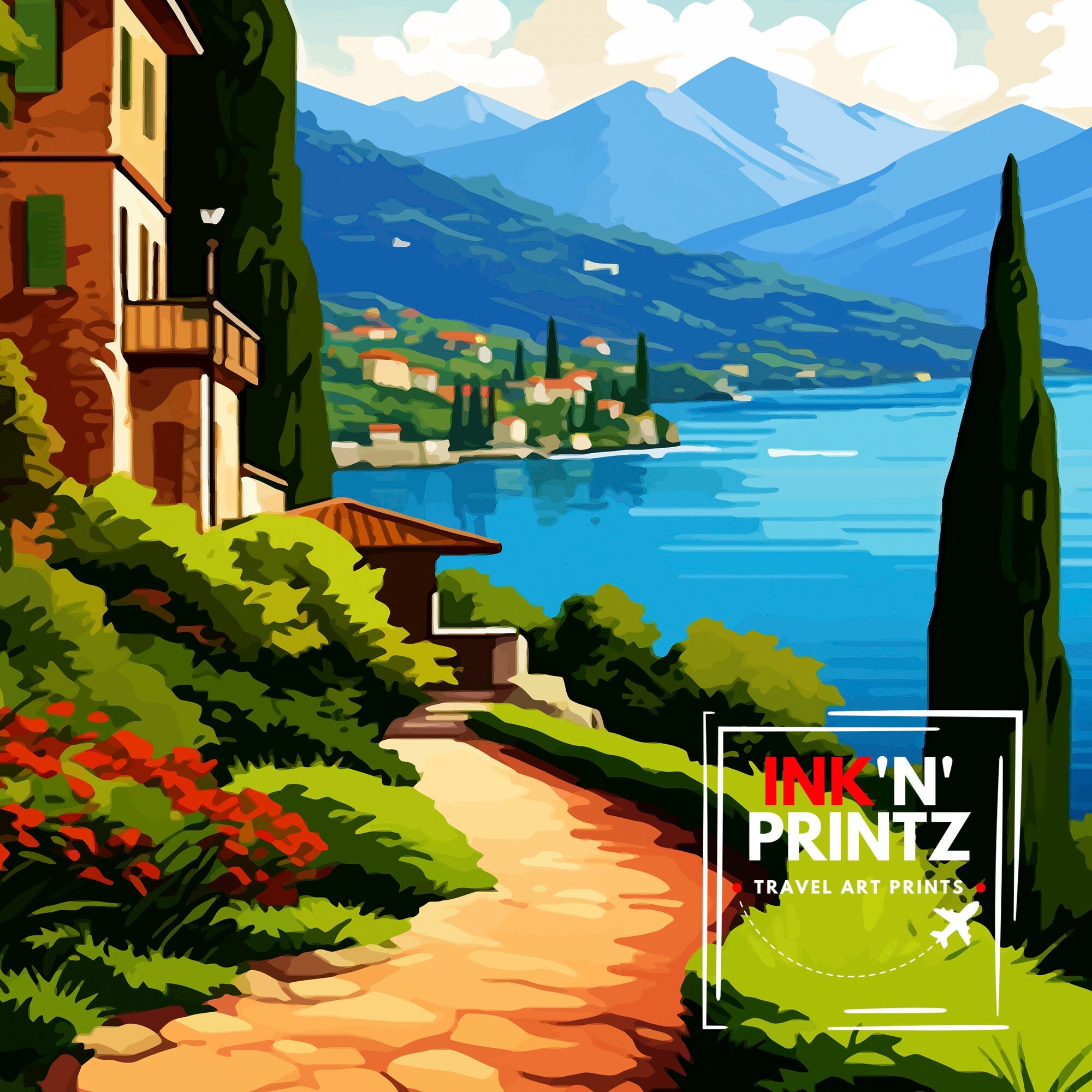 Lake Como Italy Travel Print Wall Decor Home Living Decor Italy Illustration Travel Poster Gift For Italy Home Decor