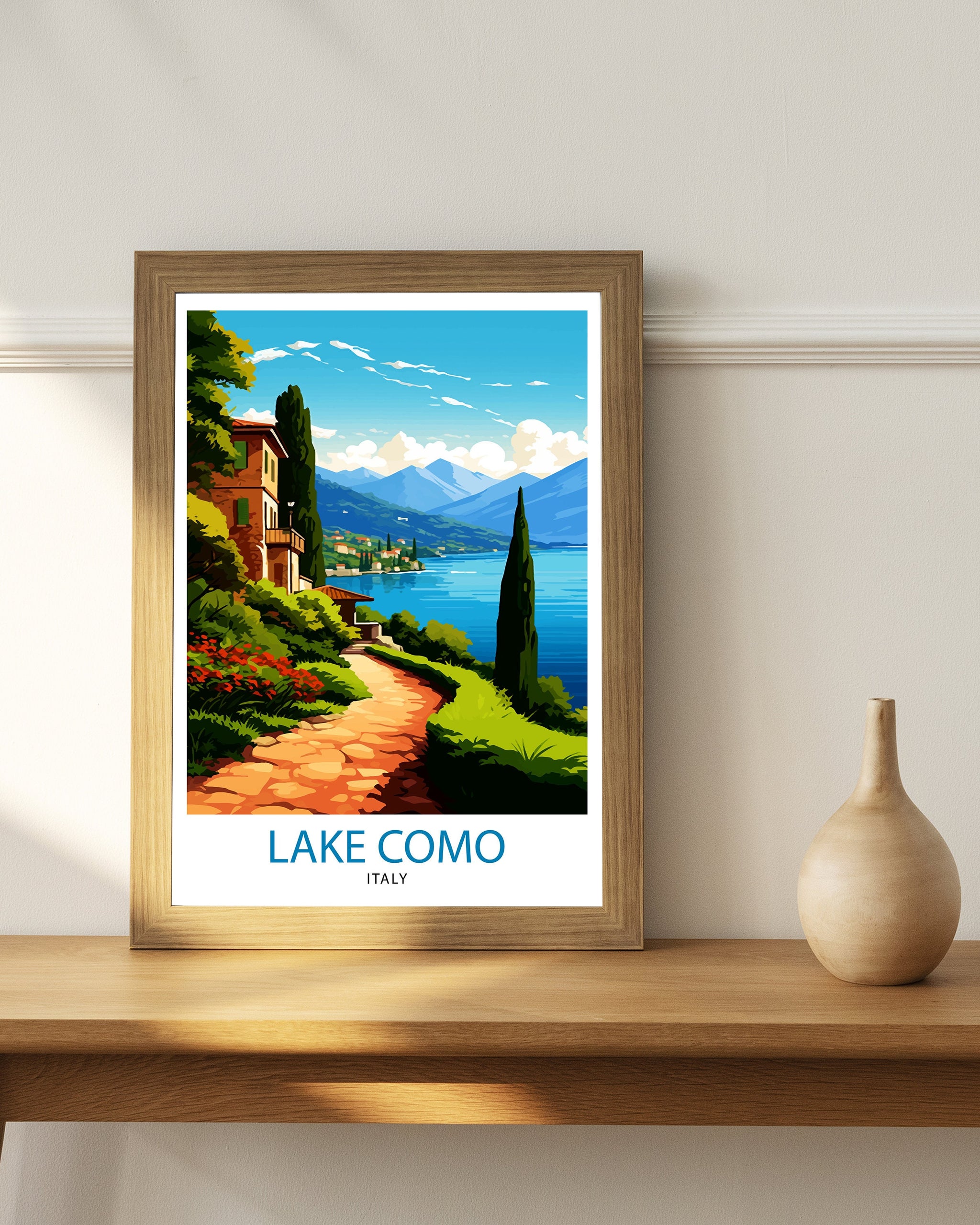 Lake Como Italy Travel Print Wall Decor Home Living Decor Italy Illustration Travel Poster Gift For Italy Home Decor
