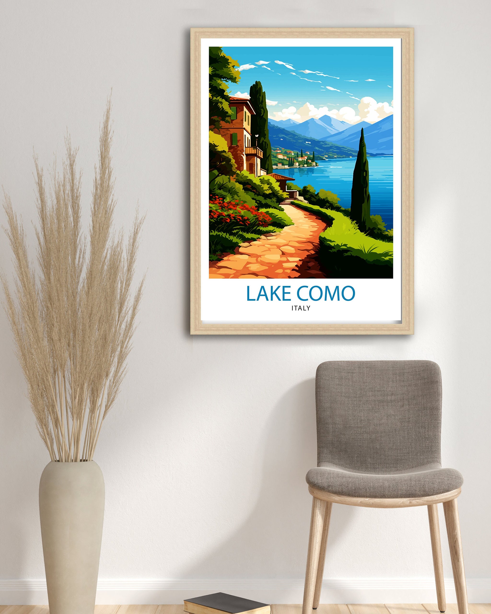 Lake Como Italy Travel Print Wall Decor Home Living Decor Italy Illustration Travel Poster Gift For Italy Home Decor