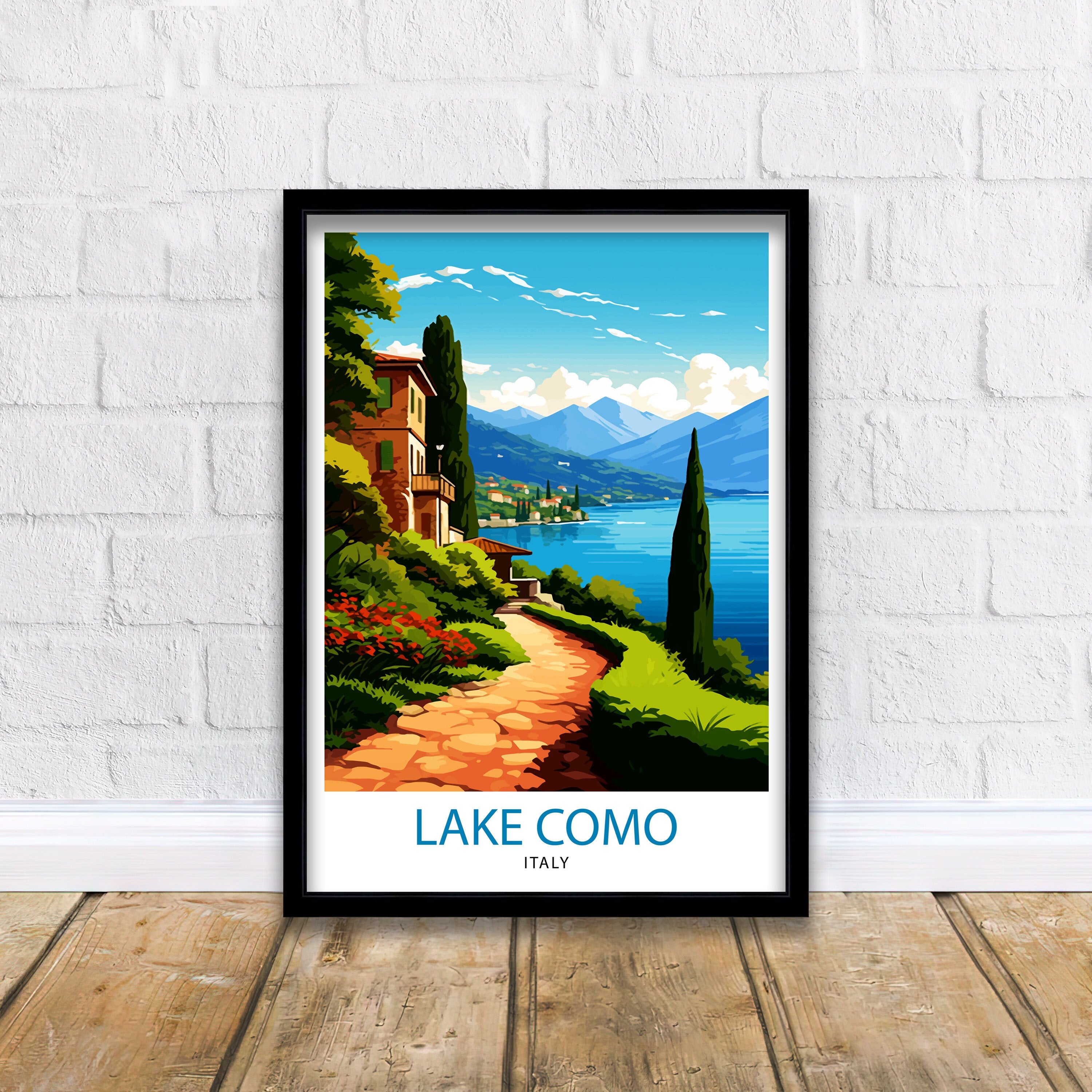 Lake Como Italy Travel Print Wall Decor Home Living Decor Italy Illustration Travel Poster Gift For Italy Home Decor