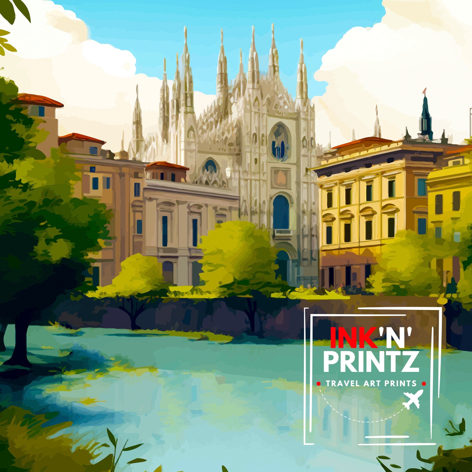 Milan Italy Travel Print Milan Wall Decor Milan Poster Italy Travel Prints Milan Art Print Milan Illustration Milan Wall Art Italy Print