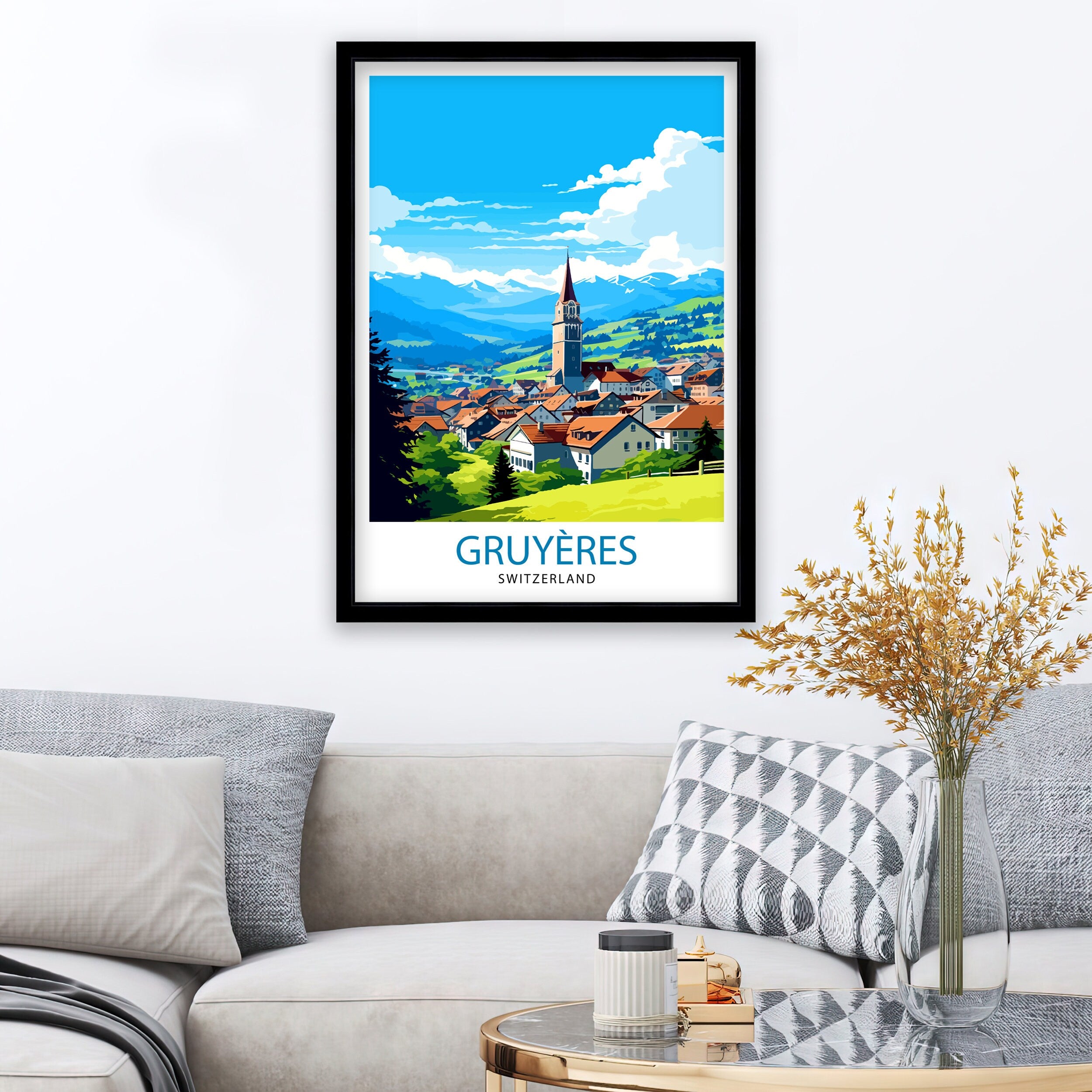 Gruyères Switzerland Travel Poster, Fairytale Village Art Print