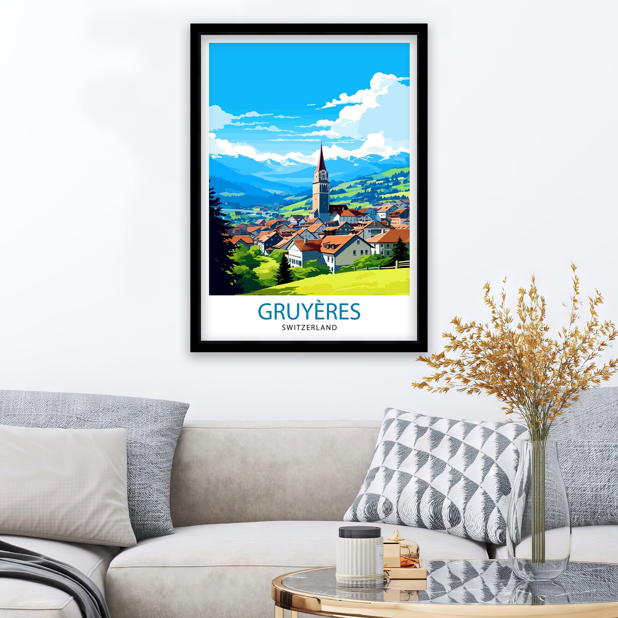Gruyères Switzerland Travel Poster, Fairytale Village Art Print