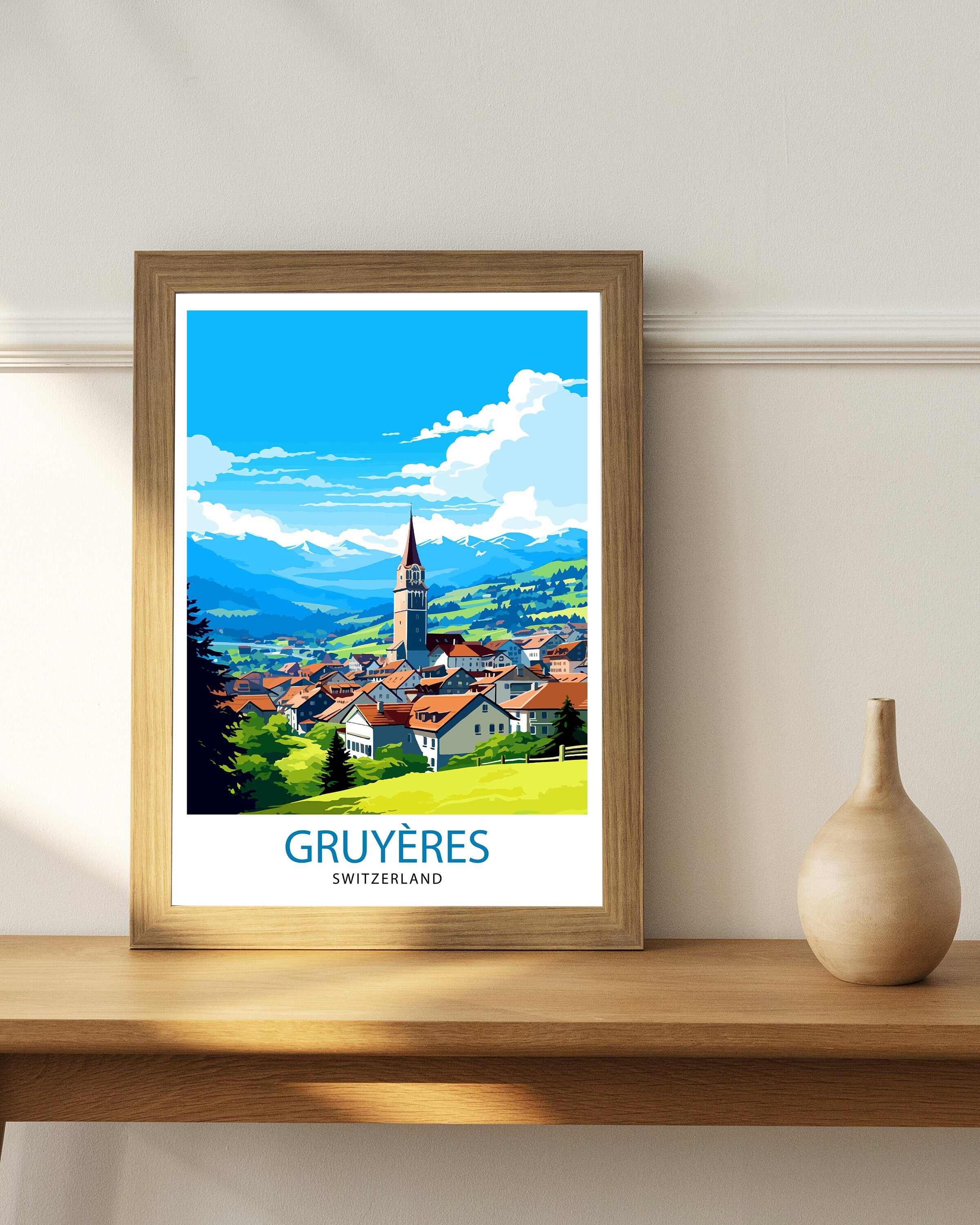 Gruyères Switzerland Travel Poster, Fairytale Village Art Print