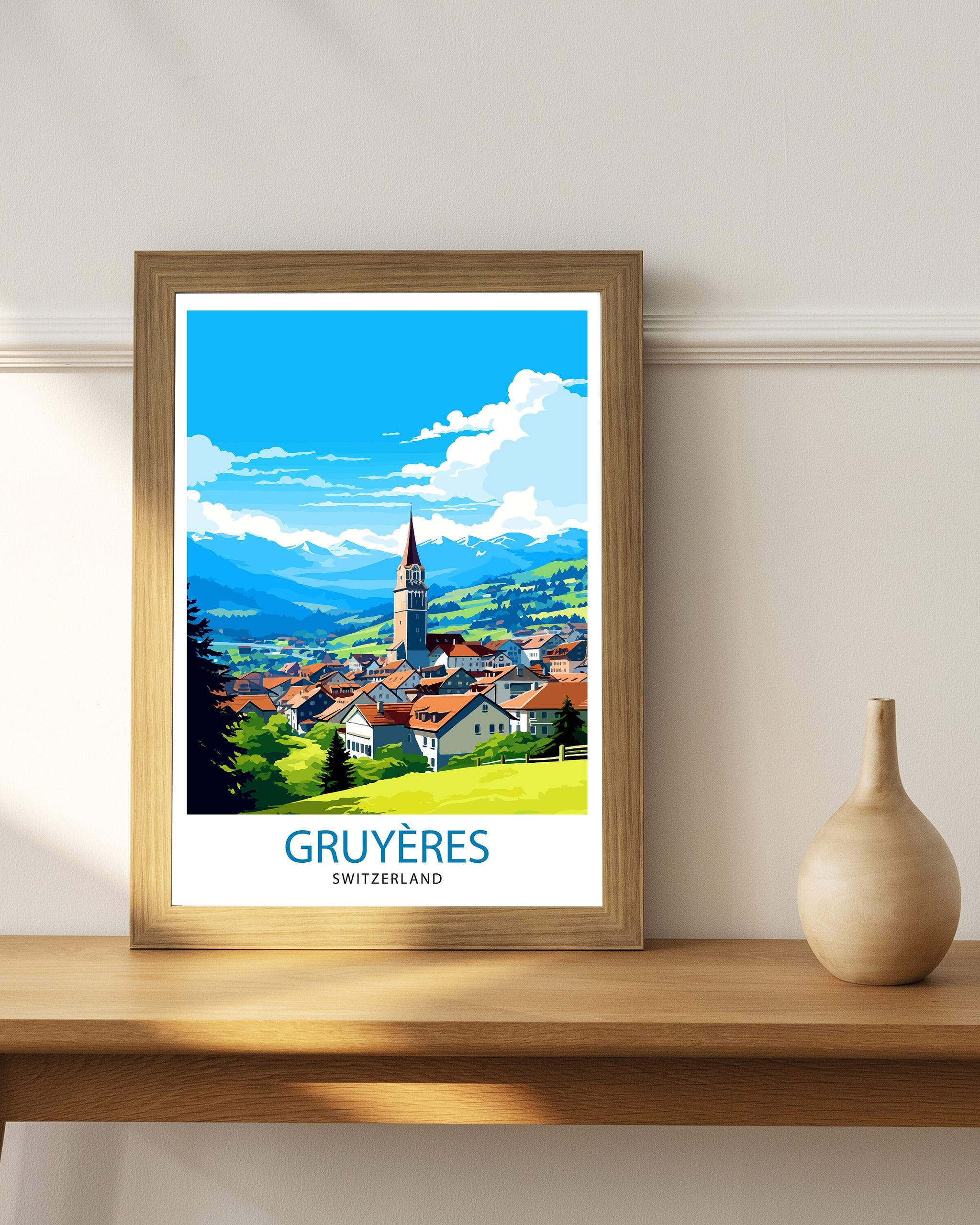 Gruyères Switzerland Travel Poster, Fairytale Village Art Print