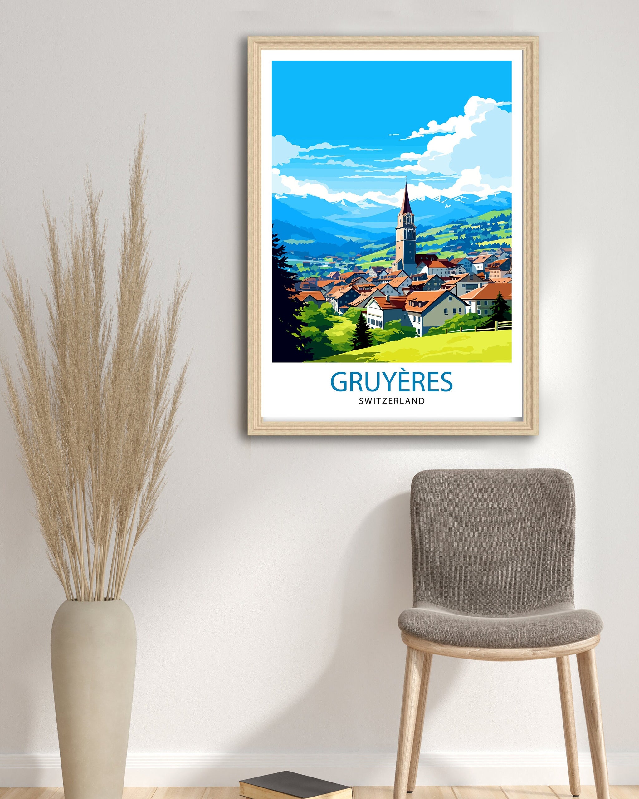Gruyères Switzerland Travel Poster, Fairytale Village Art Print