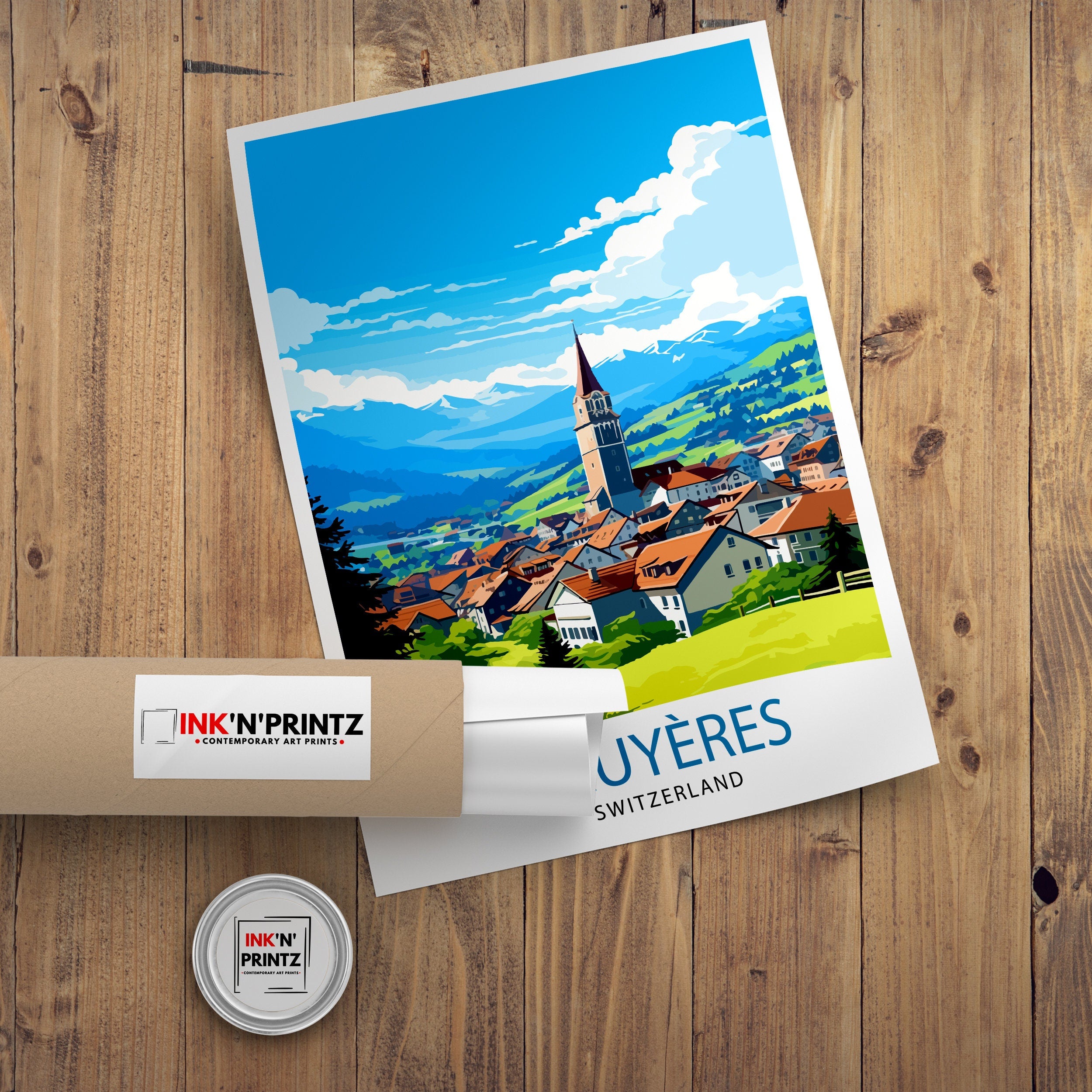 Gruyères Switzerland Travel Poster, Fairytale Village Art Print
