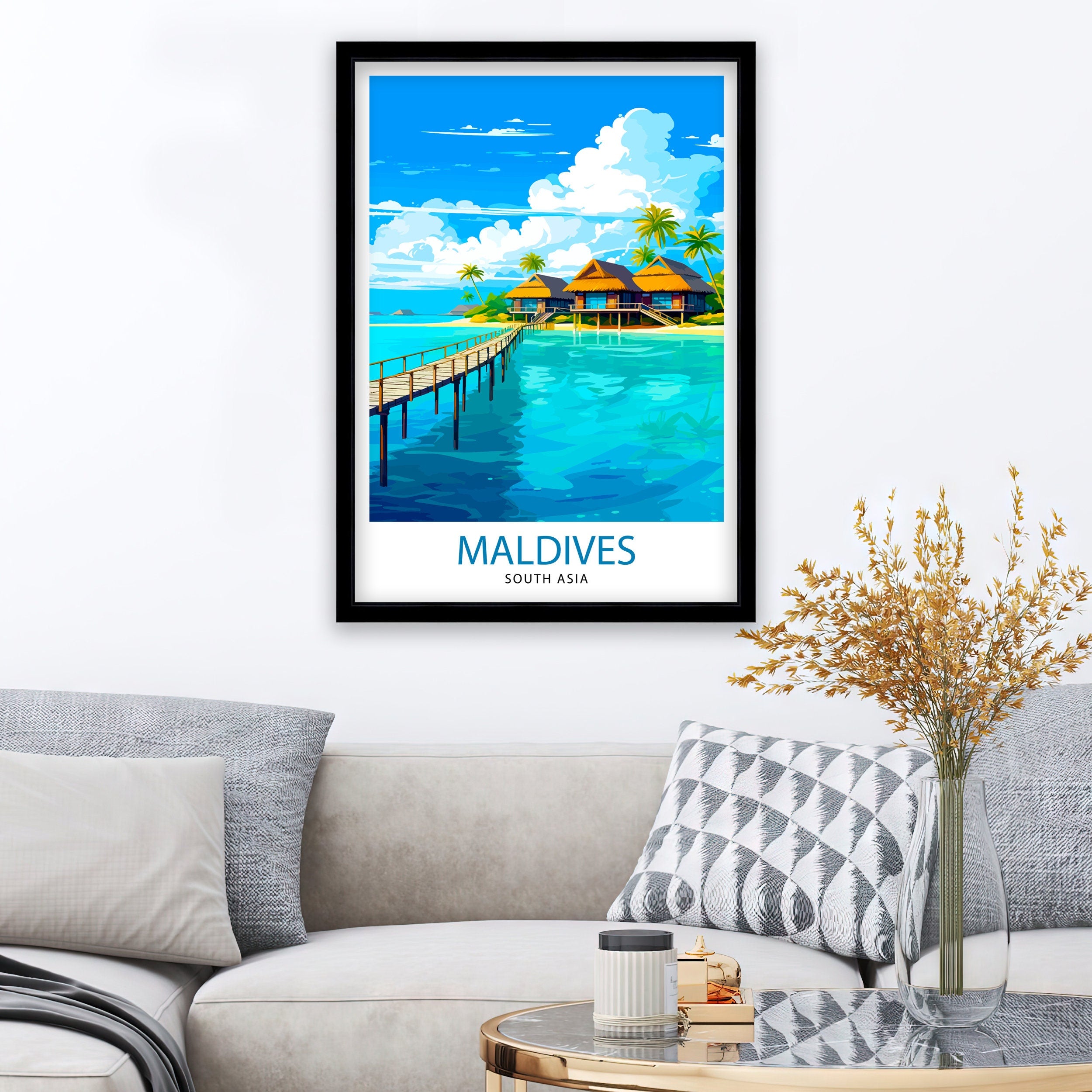 Maldives Travel Print Maldives Wall Decor Maldives Poster Tropical Travel Prints Maldives Art Print Maldives Illustration Maldives Wall Art