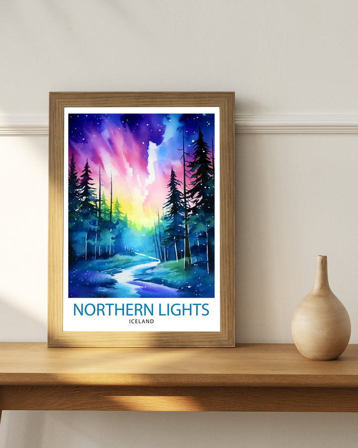 Northern Lights Aurora Borealis Travel Poster Celestial