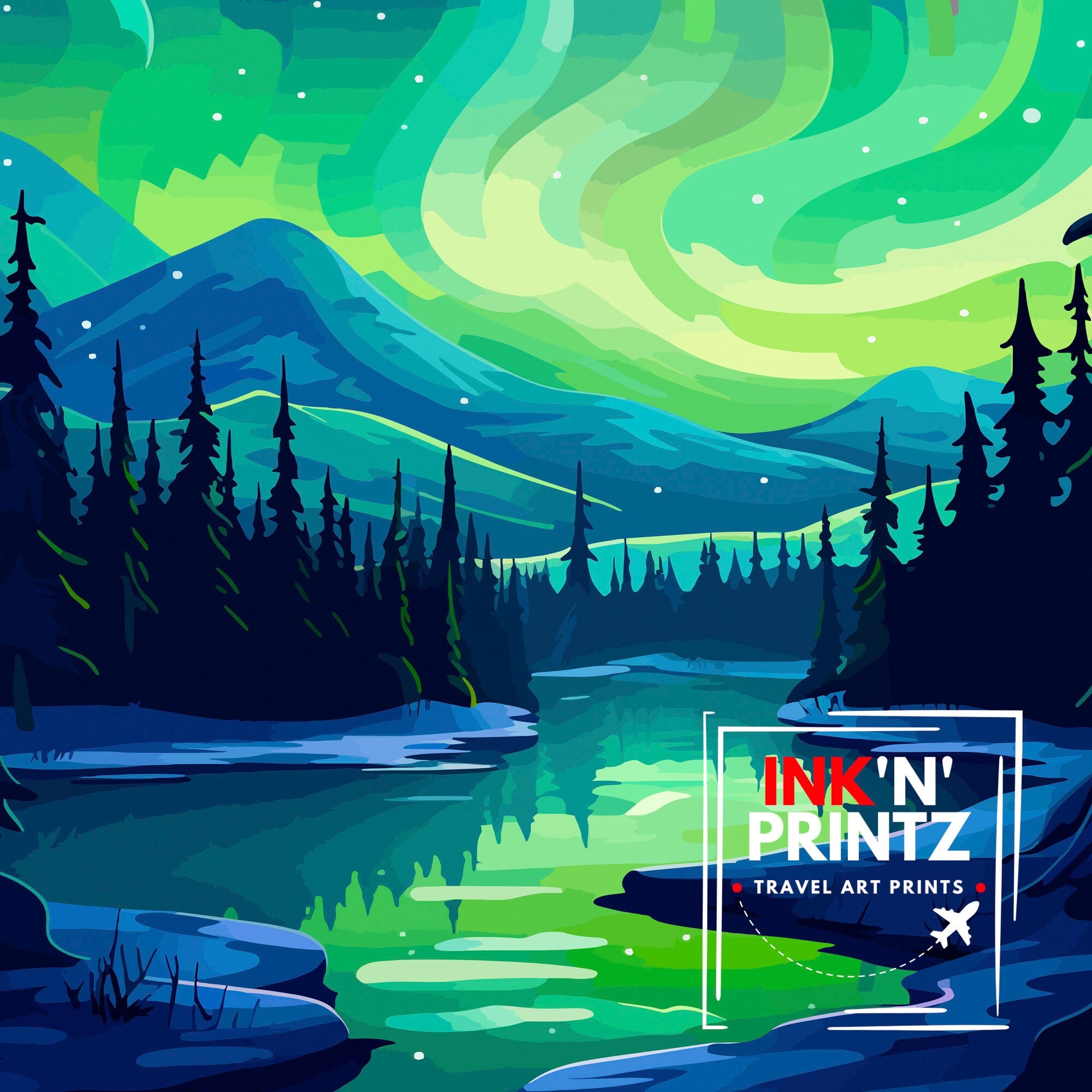Northern Lights Aurora Borealis Travel Print Celestial Wall Decor Night Sky Poster Aurora Borealis Travel Prints Northern Lights Art Print