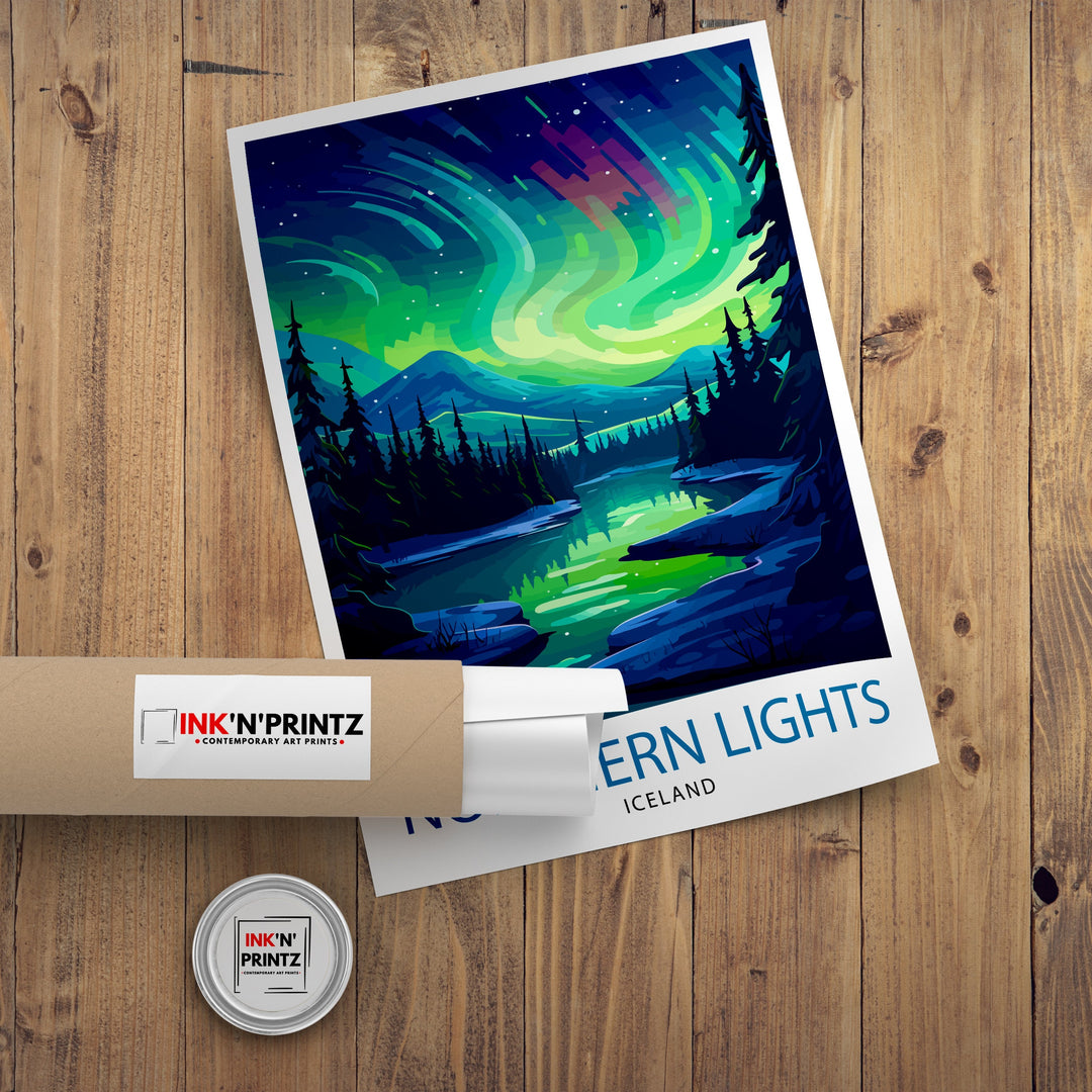 Northern Lights Aurora Borealis Travel Poster Celestial