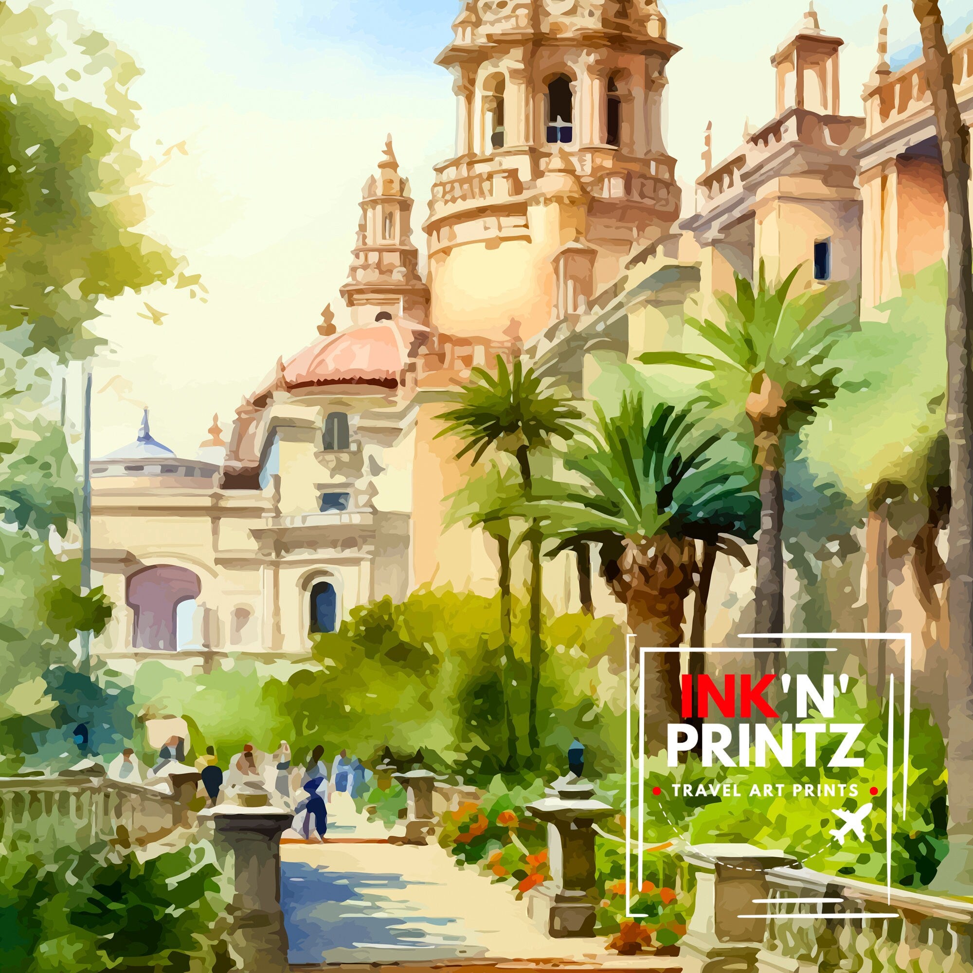 Balboa Park California Travel Print| Balboa Park Wall Art California Home Decor Balboa Park Illustration Travel Poster Gift