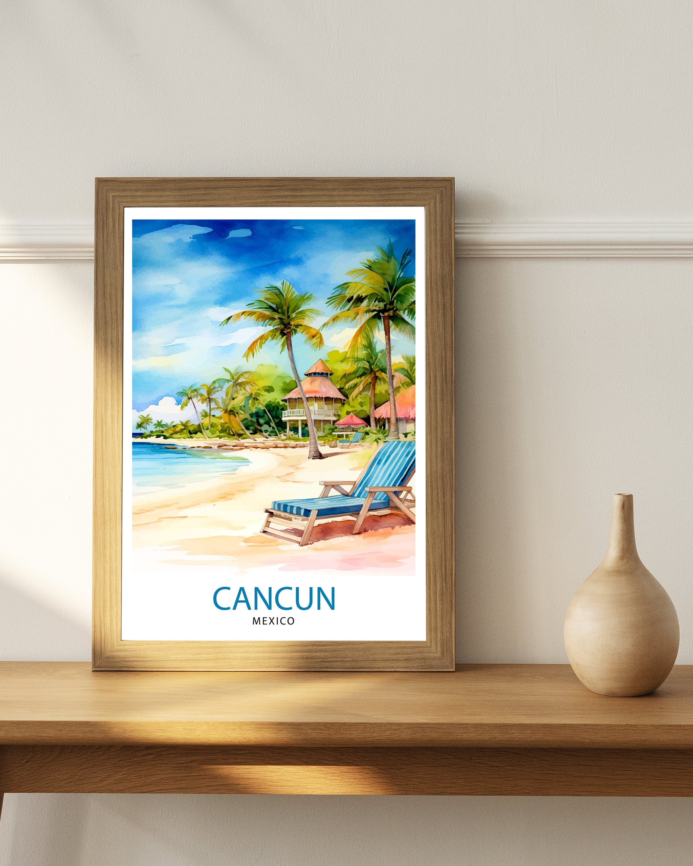 Cancun Mexico Travel Print Cancun Wall Decor Cancun Home Living Decor Cancun Illustration Travel Poster Gift for Cancun Mexico Home Decor
