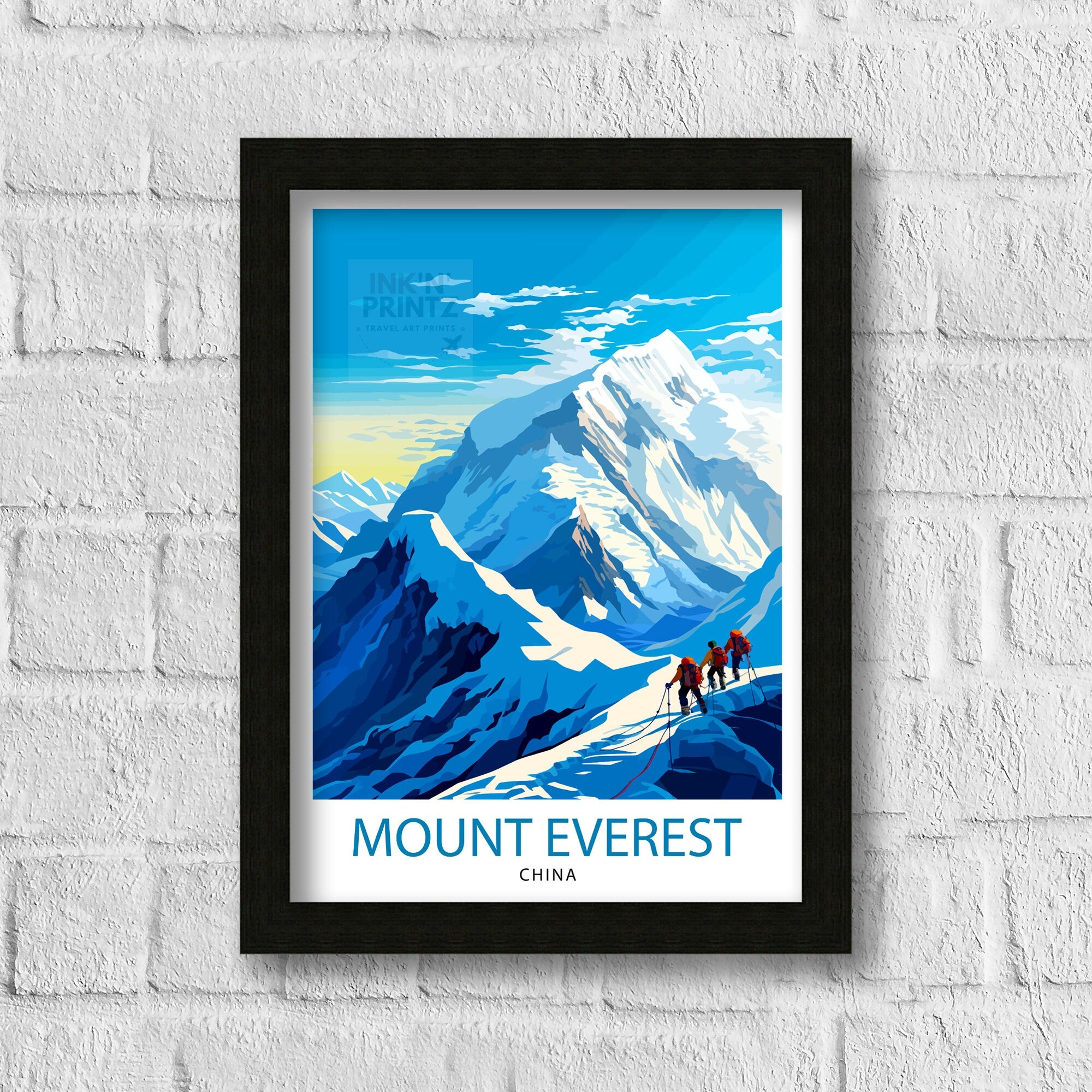 Mount Everest China Travel Print Everest Wall Decor Everest Poster China Travel Prints Everest Art Print Everest Illustration