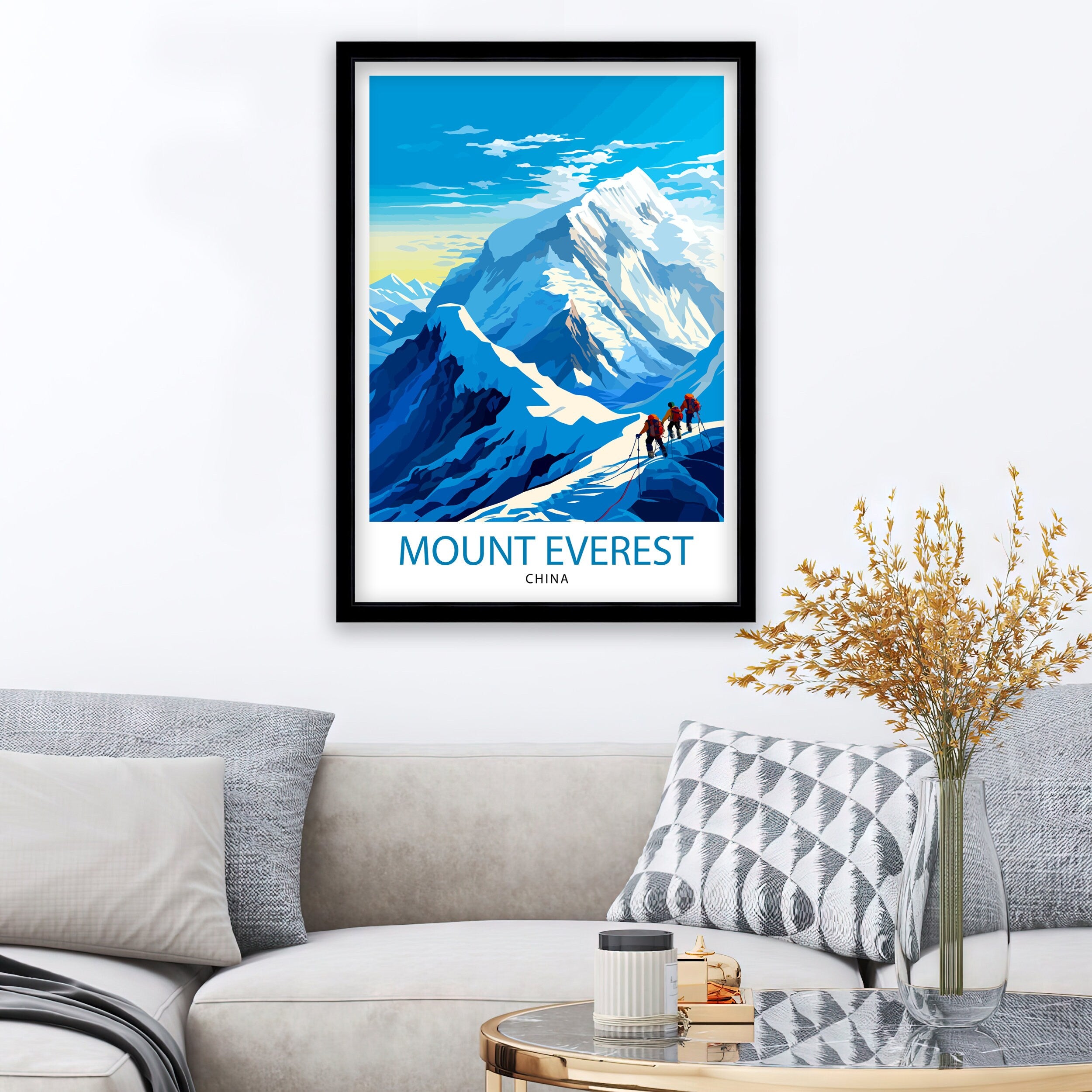 Mount Everest China Travel Print Everest Wall Decor Everest Poster China Travel Prints Everest Art Print Everest Illustration