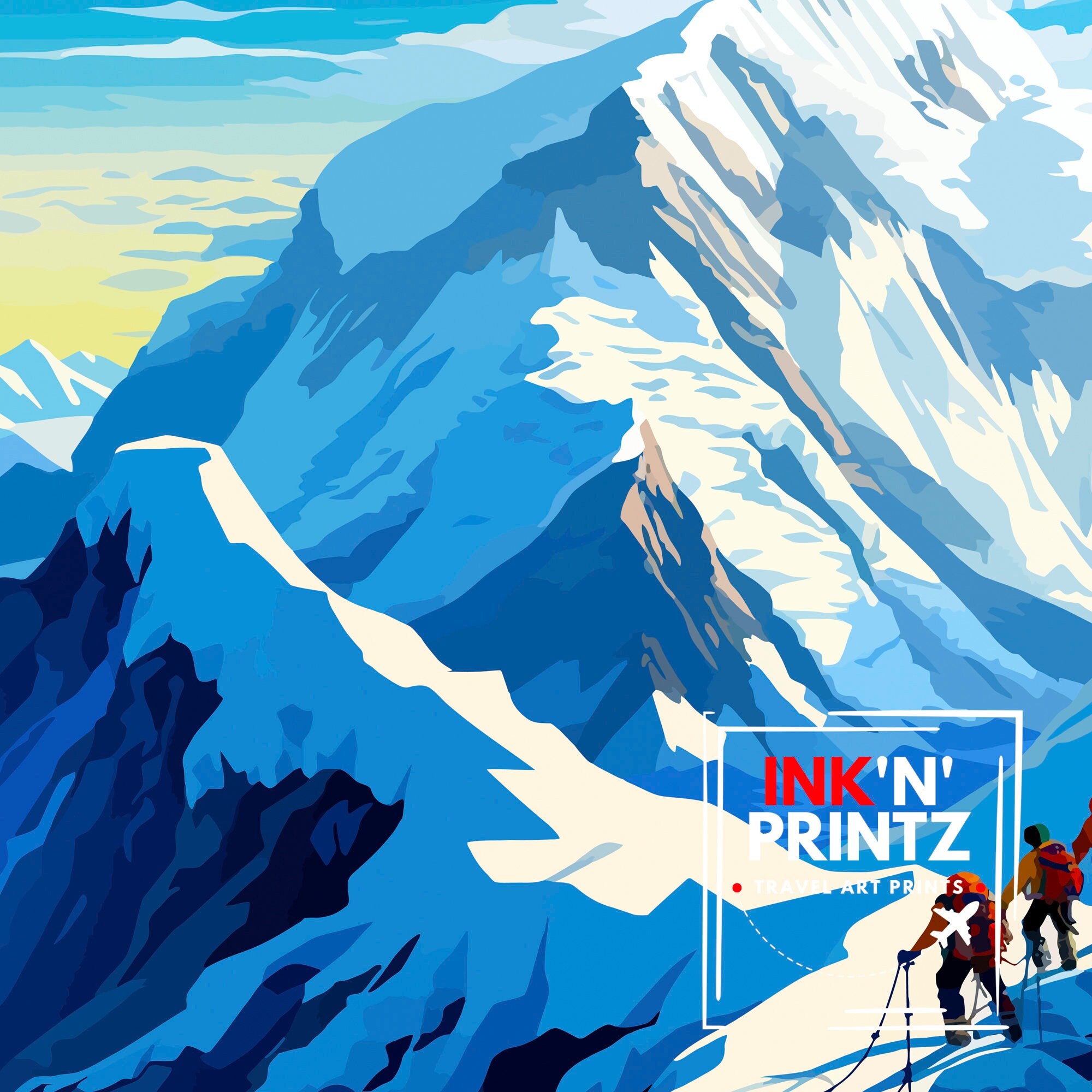 Mount Everest China Travel Print Everest Wall Decor Everest Poster China Travel Prints Everest Art Print Everest Illustration