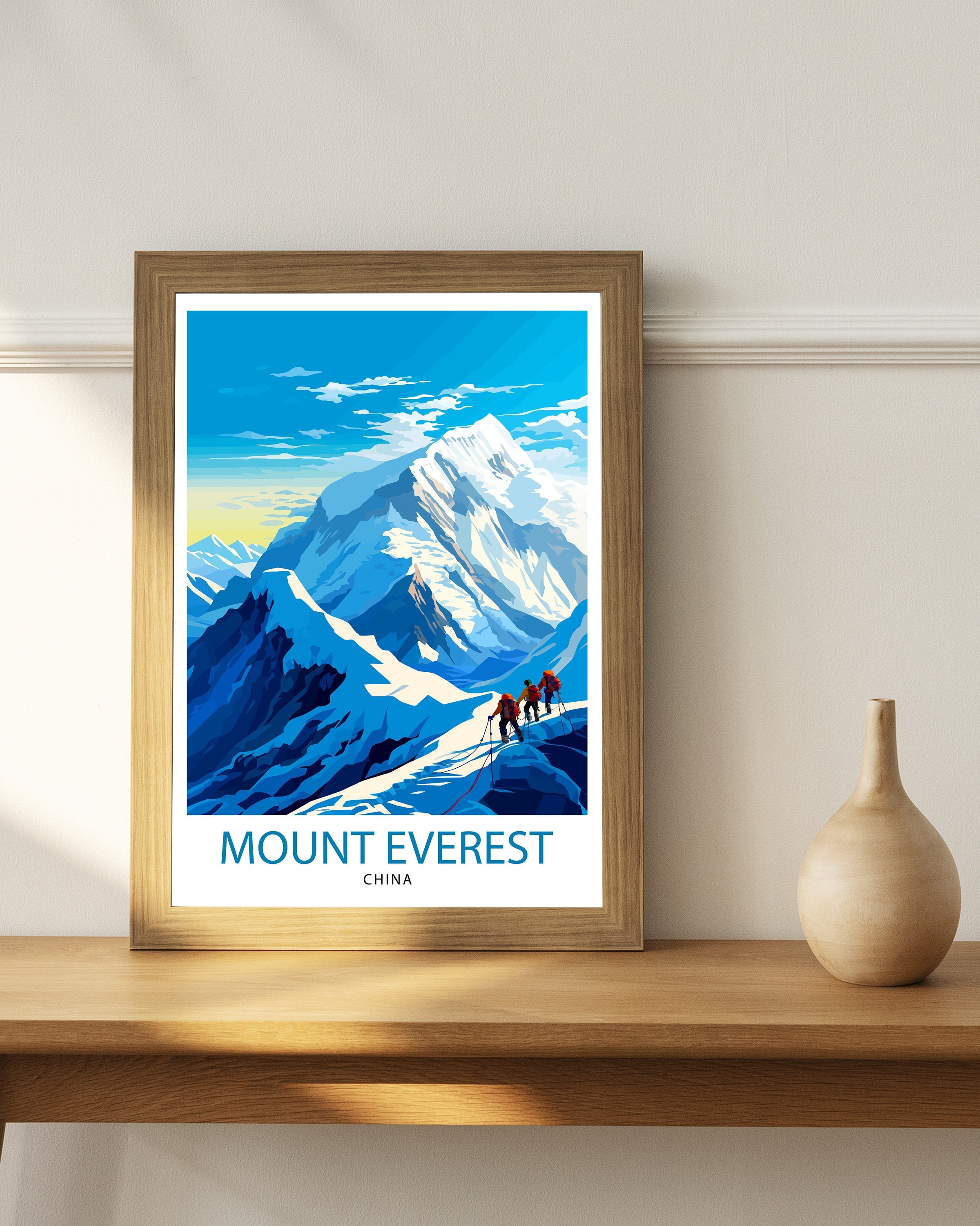 Mount Everest China Travel Print Everest Wall Decor Everest Poster China Travel Prints Everest Art Print Everest Illustration
