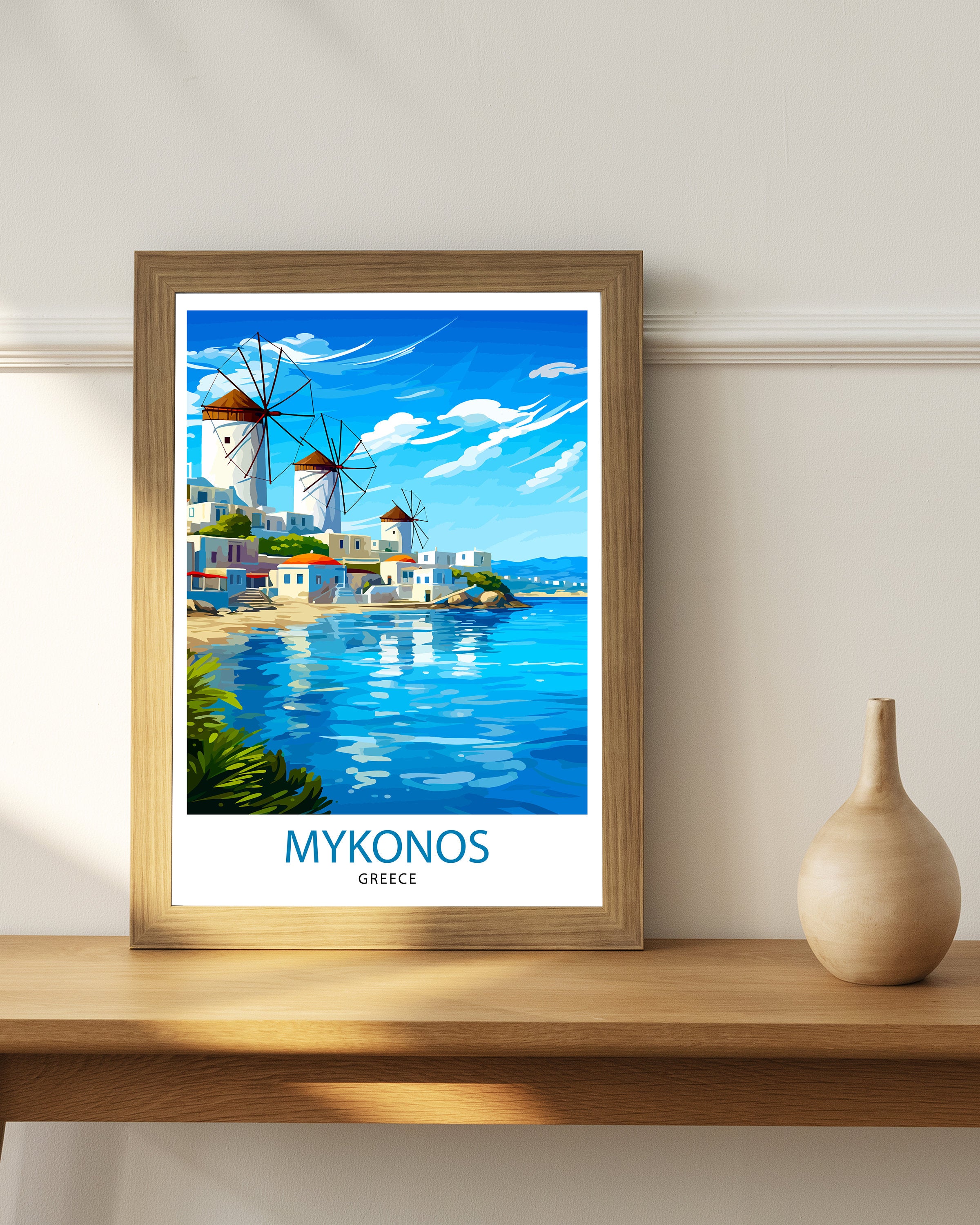 Mykonos Greece Travel Print Mykonos Wall Decor Mykonos Island Poster Greece Travel Prints Mykonos Art Print Mykonos Illustration