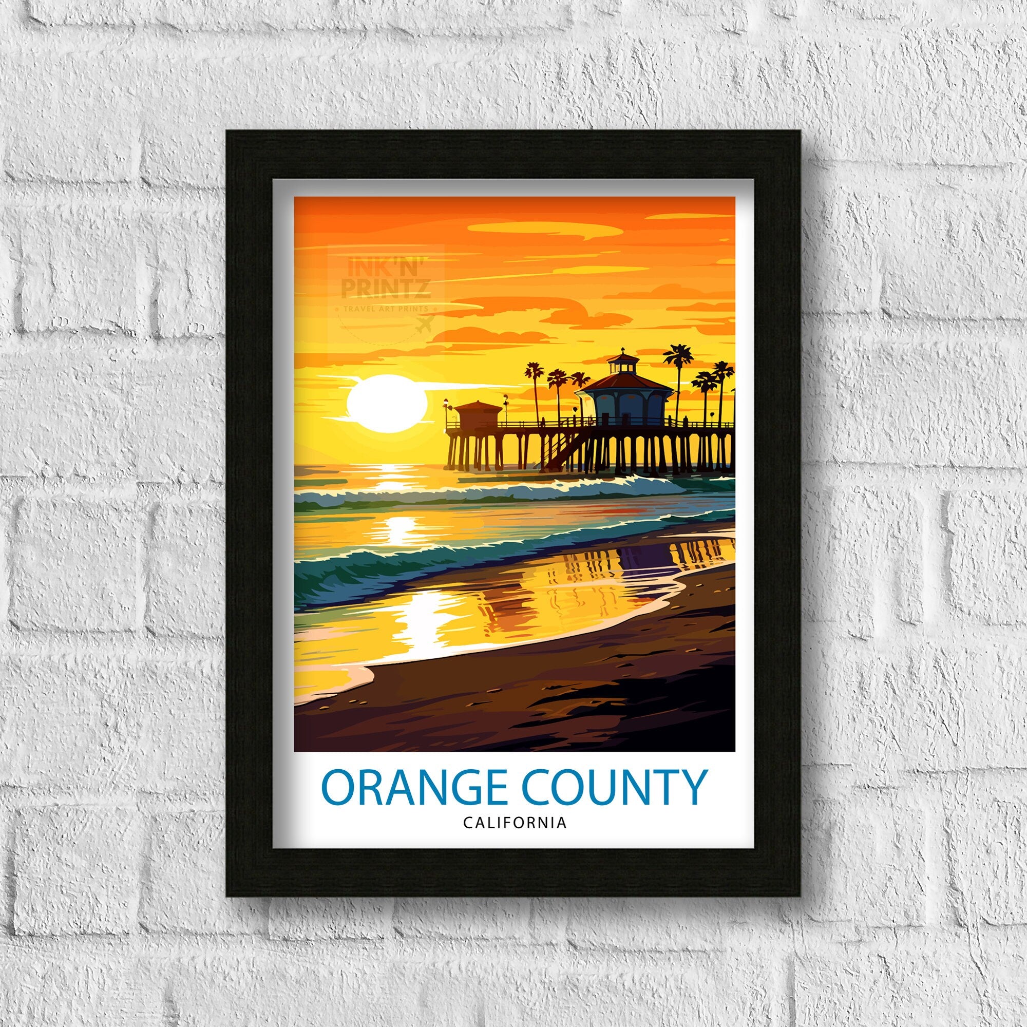 Orange County California Travel Print OC Wall Decor Orange County Poster California Travel Prints OC Art Print OC Illustration