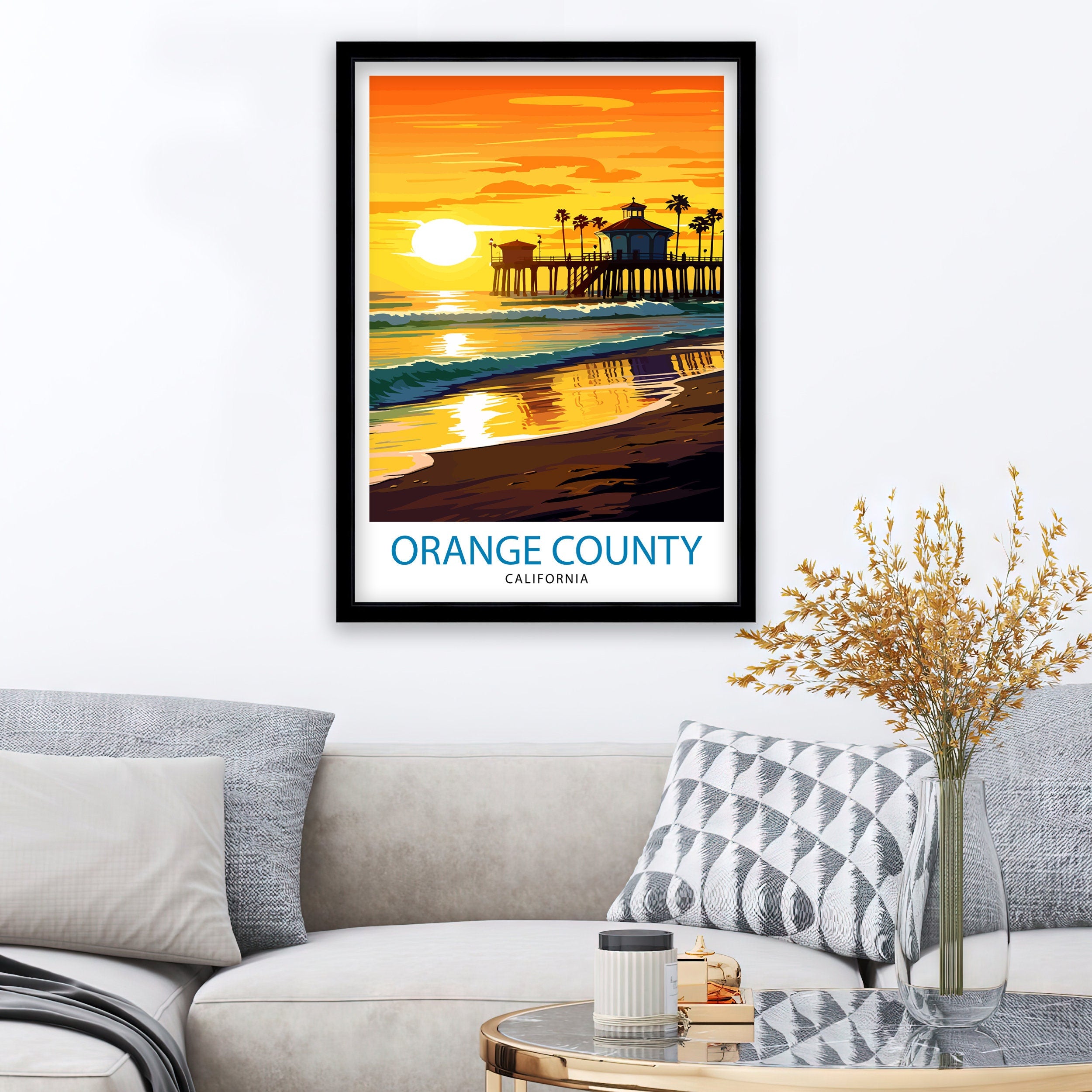 Orange County California Travel Print OC Wall Decor Orange County Poster California Travel Prints OC Art Print OC Illustration