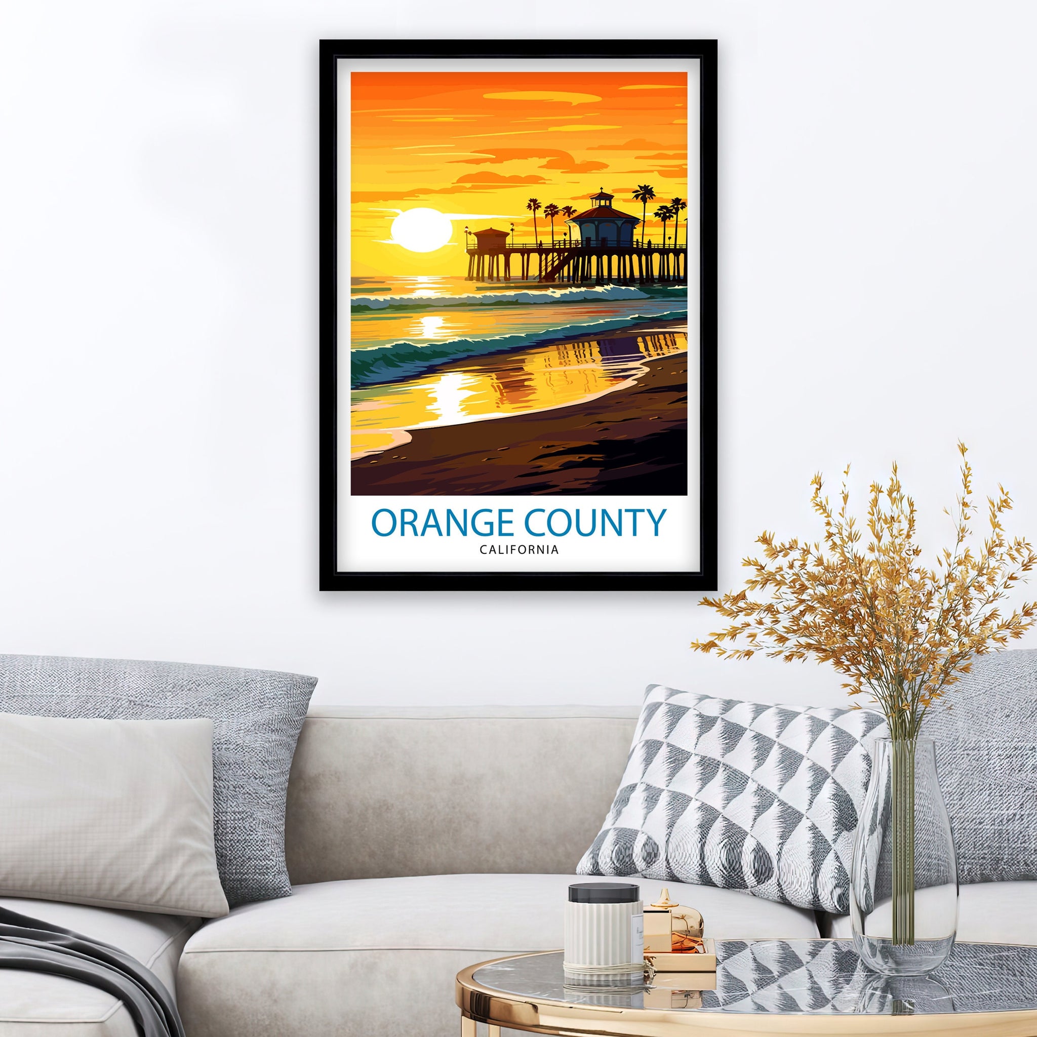 Orange County California Travel Print OC Wall Decor Orange County Poster California Travel Prints OC Art Print OC Illustration