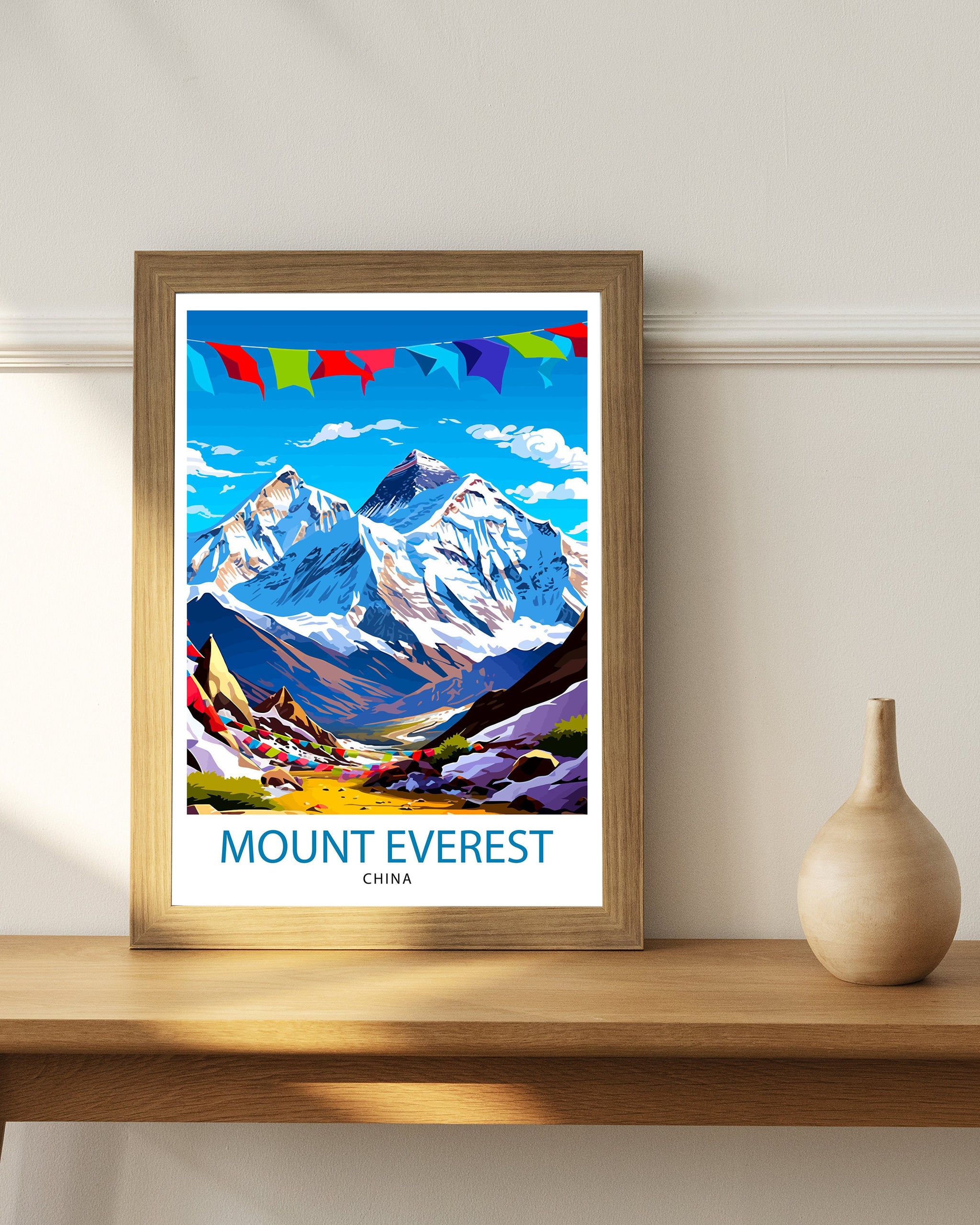 Mount Everest China Travel Print Everest Wall Decor Everest Poster China Travel Prints Everest Art Print Everest Illustration