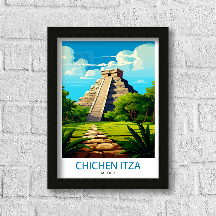 Chichen Itza Travel Poster - Mayan Ruins Wall Art - Chichen Itza Poster - Mexico Travel Posters - Chichen Itza Art Poster