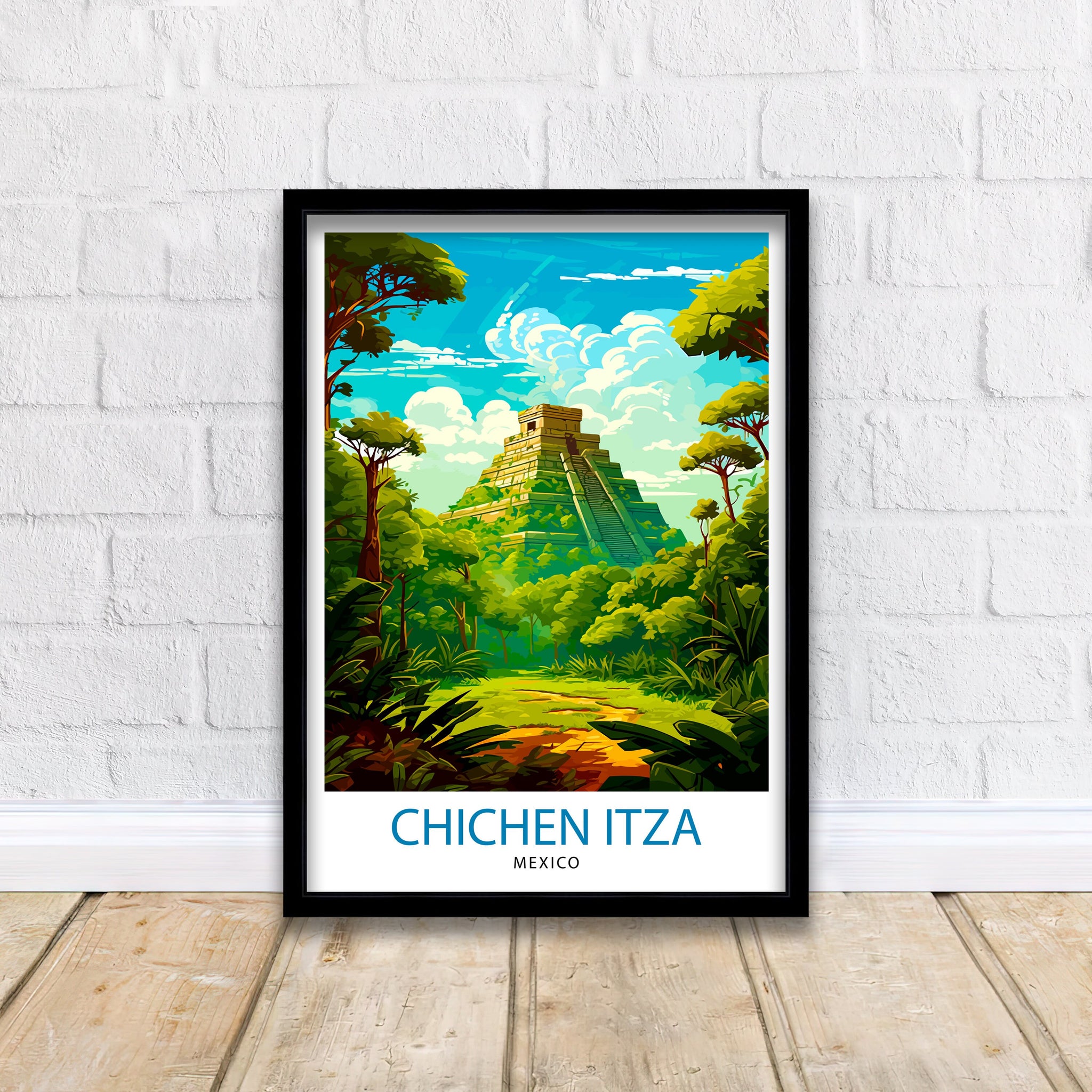 Chichen Itza Print | Mexico Travel Poster, Mayan Ruins Wall Art