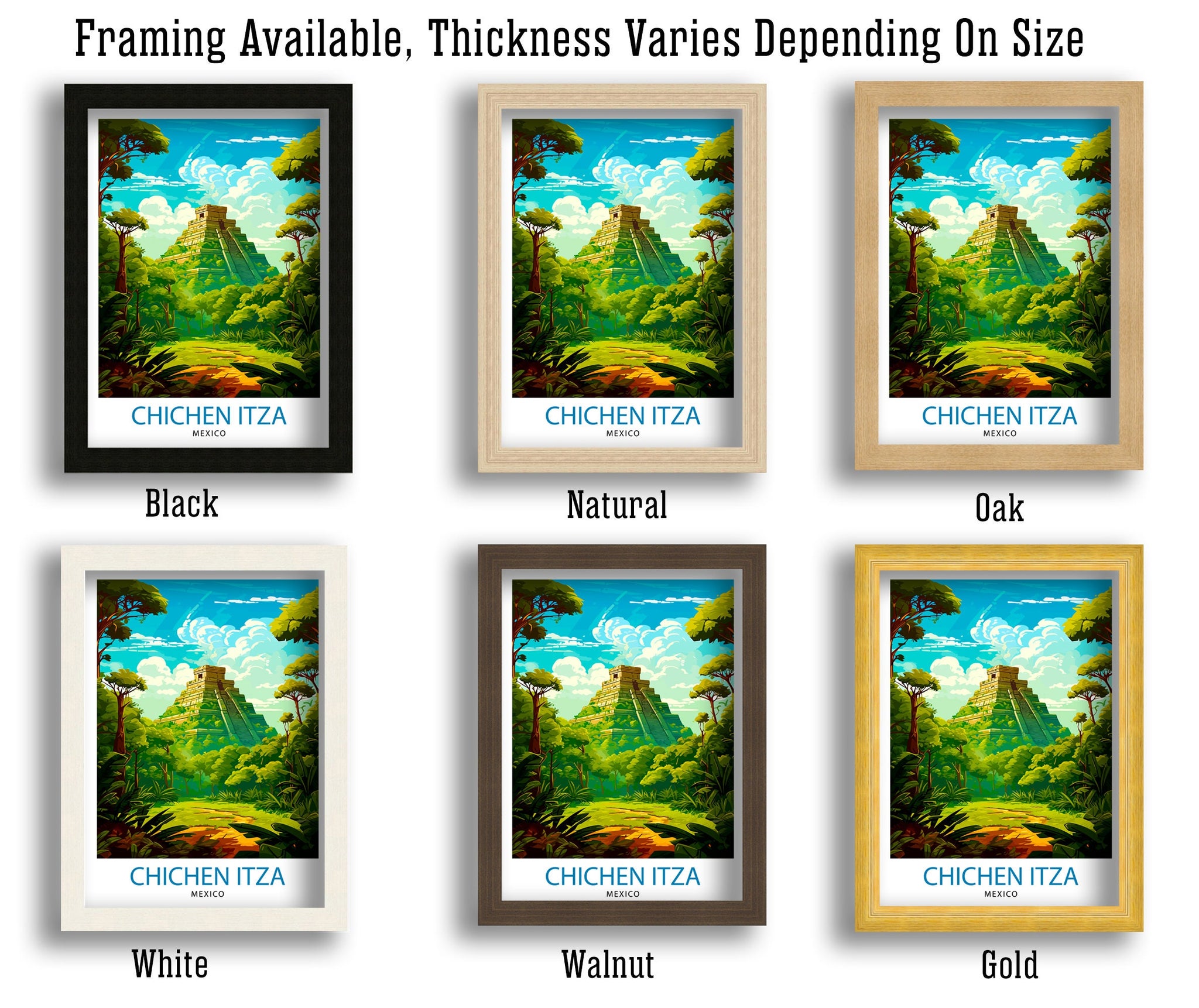 Chichen Itza Print | Mexico Travel Poster, Mayan Ruins Wall Art