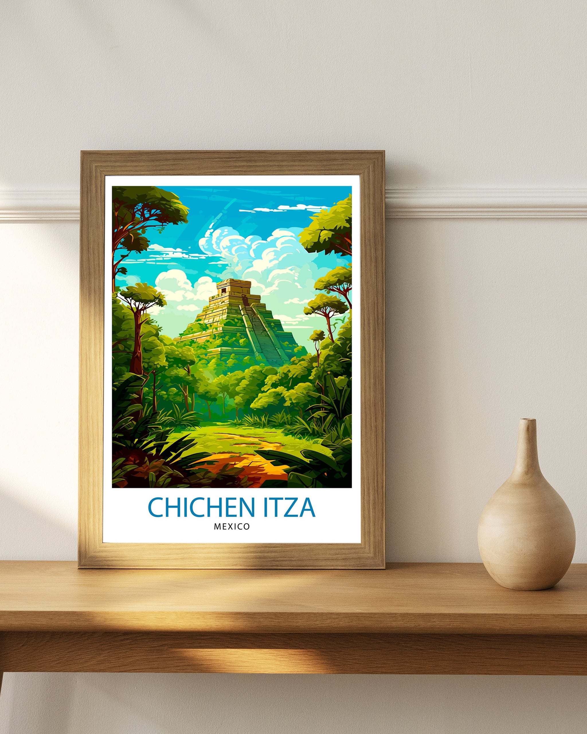 Chichen Itza Print | Mexico Travel Poster, Mayan Ruins Wall Art