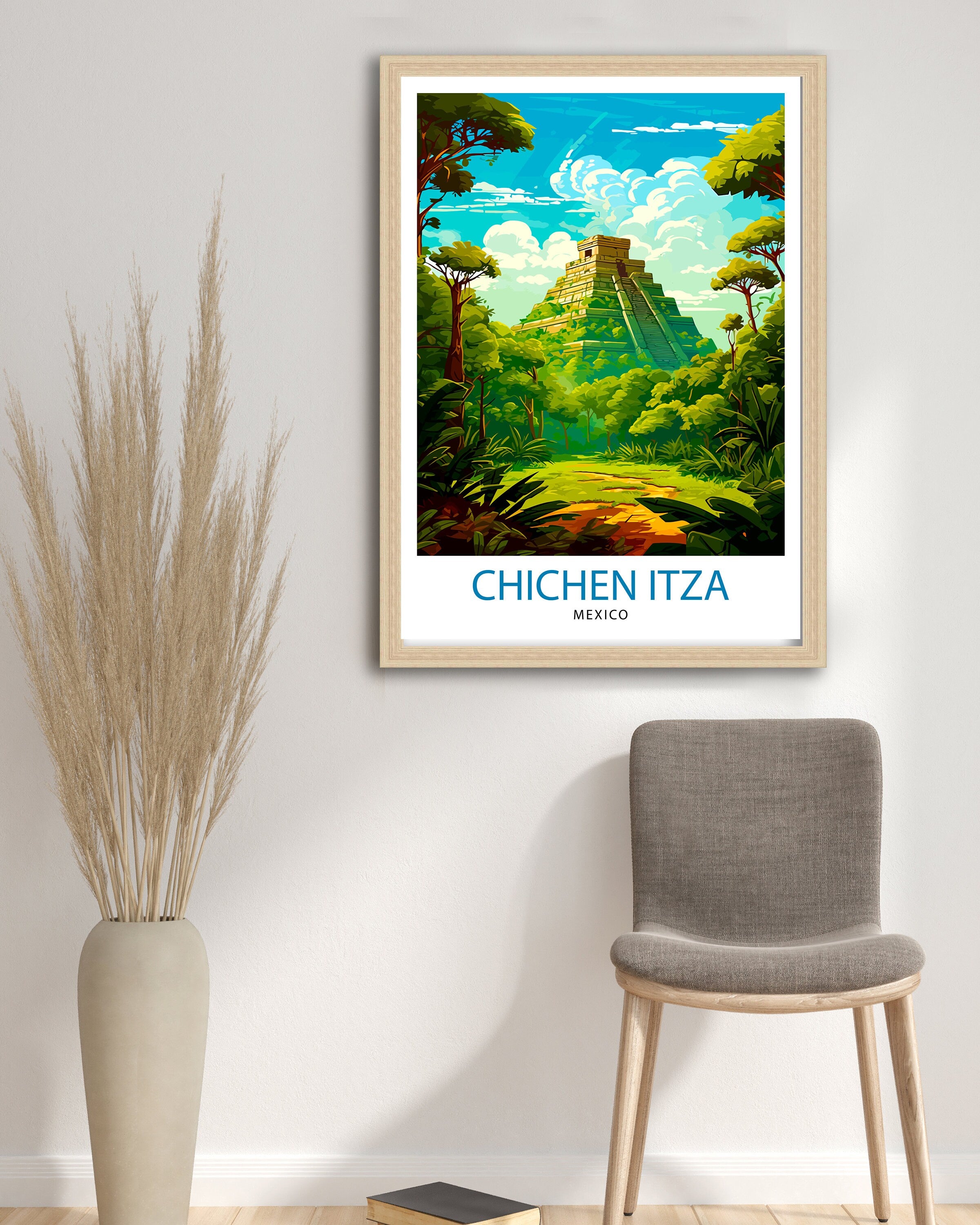 Chichen Itza Print | Mexico Travel Poster, Mayan Ruins Wall Art