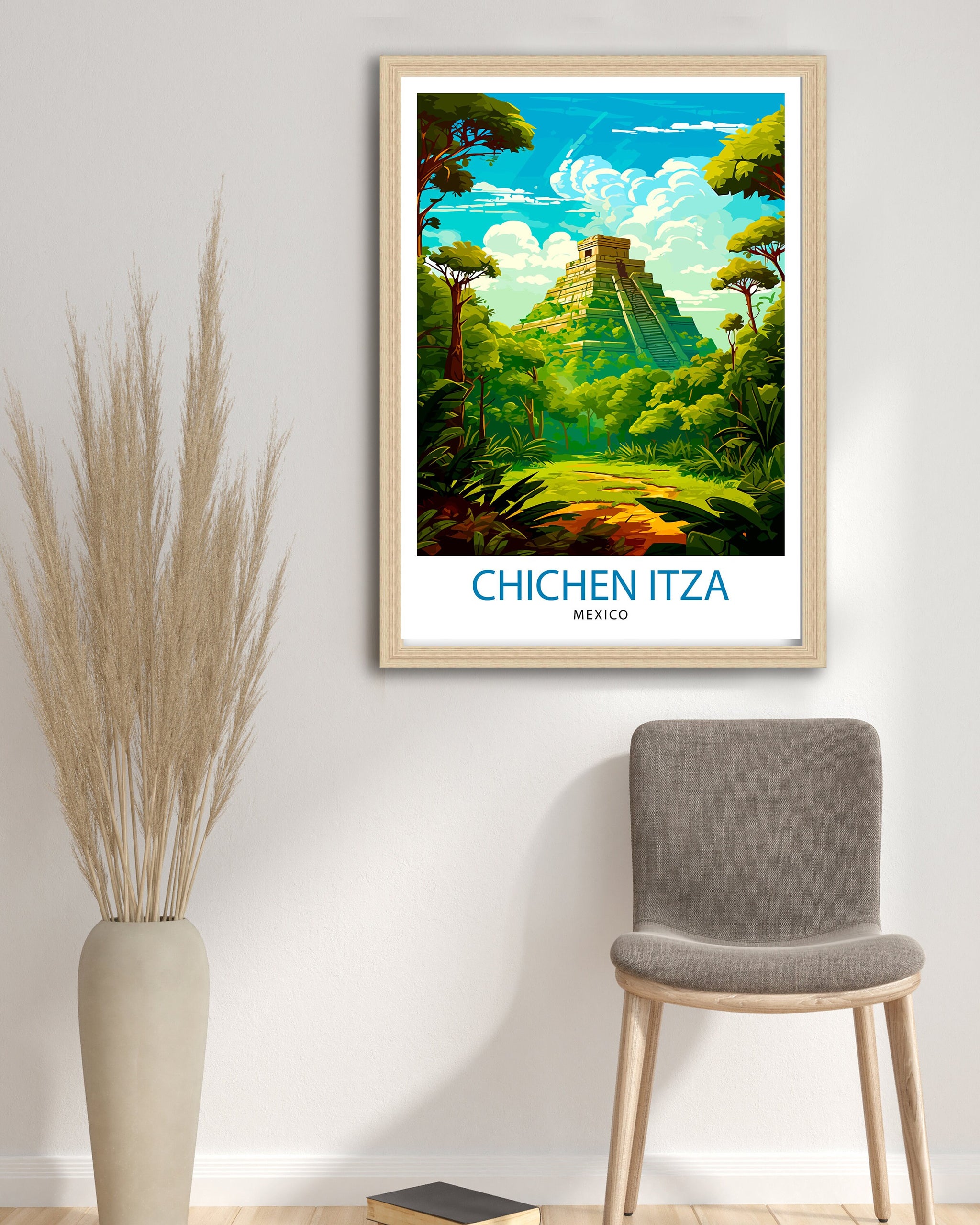 Chichen Itza Print | Mexico Travel Poster, Mayan Ruins Wall Art