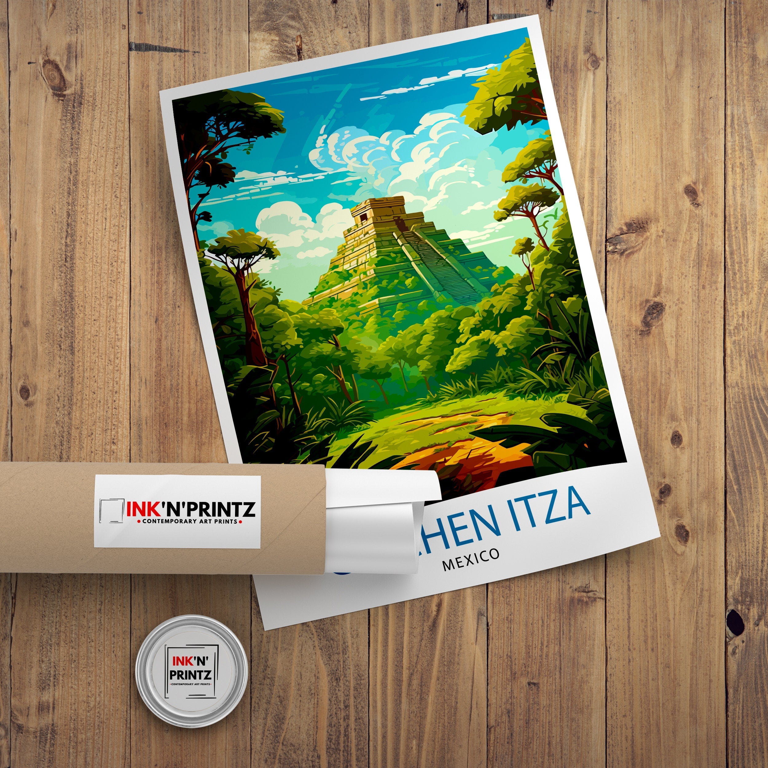 Chichen Itza Print | Mexico Travel Poster, Mayan Ruins Wall Art