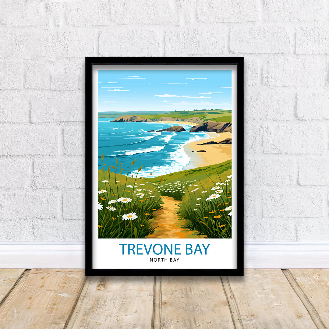 Trevone Bay Cornwall Travel Poster Trevone Bay