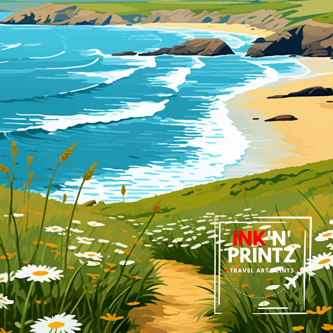 Trevone Bay Cornwall Travel Poster Trevone Bay