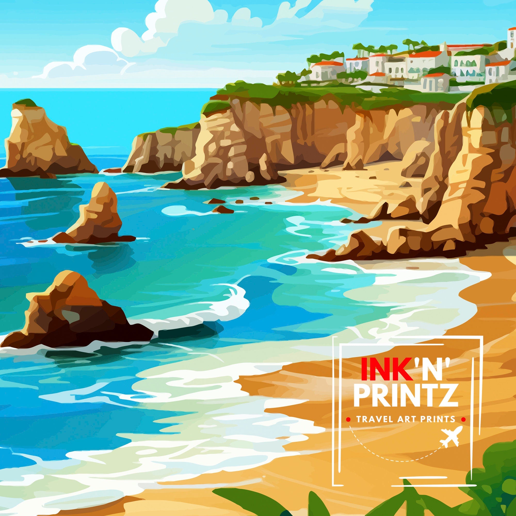 Algarve Portugal Travel Print Algarve Wall Decor Algarve Poster Portugal Travel Prints Algarve Art Print Algarve Illustration Algarve Wall
