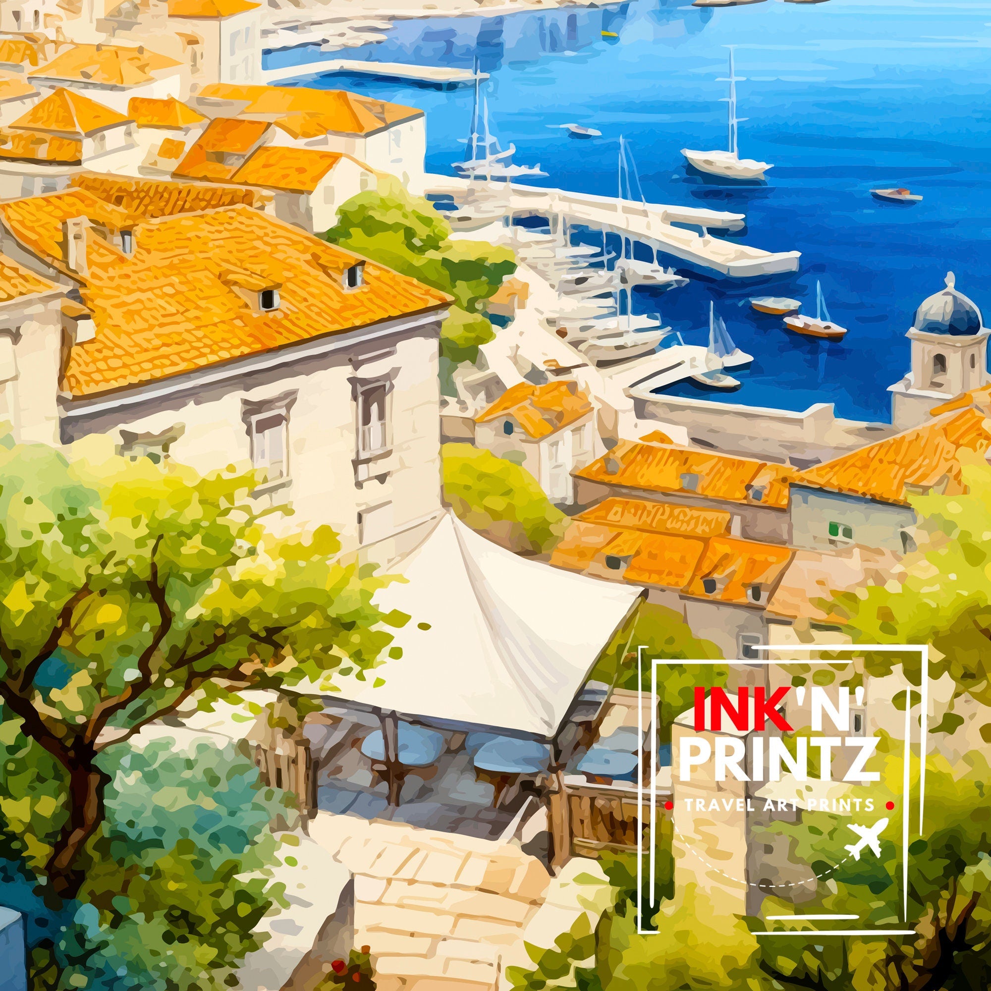 Dubrovnik Croatia Travel Print Dubrovnik Wall Decor Dubrovnik Poster Croatia Travel Prints Dubrovnik Art Print Dubrovnik Illustration