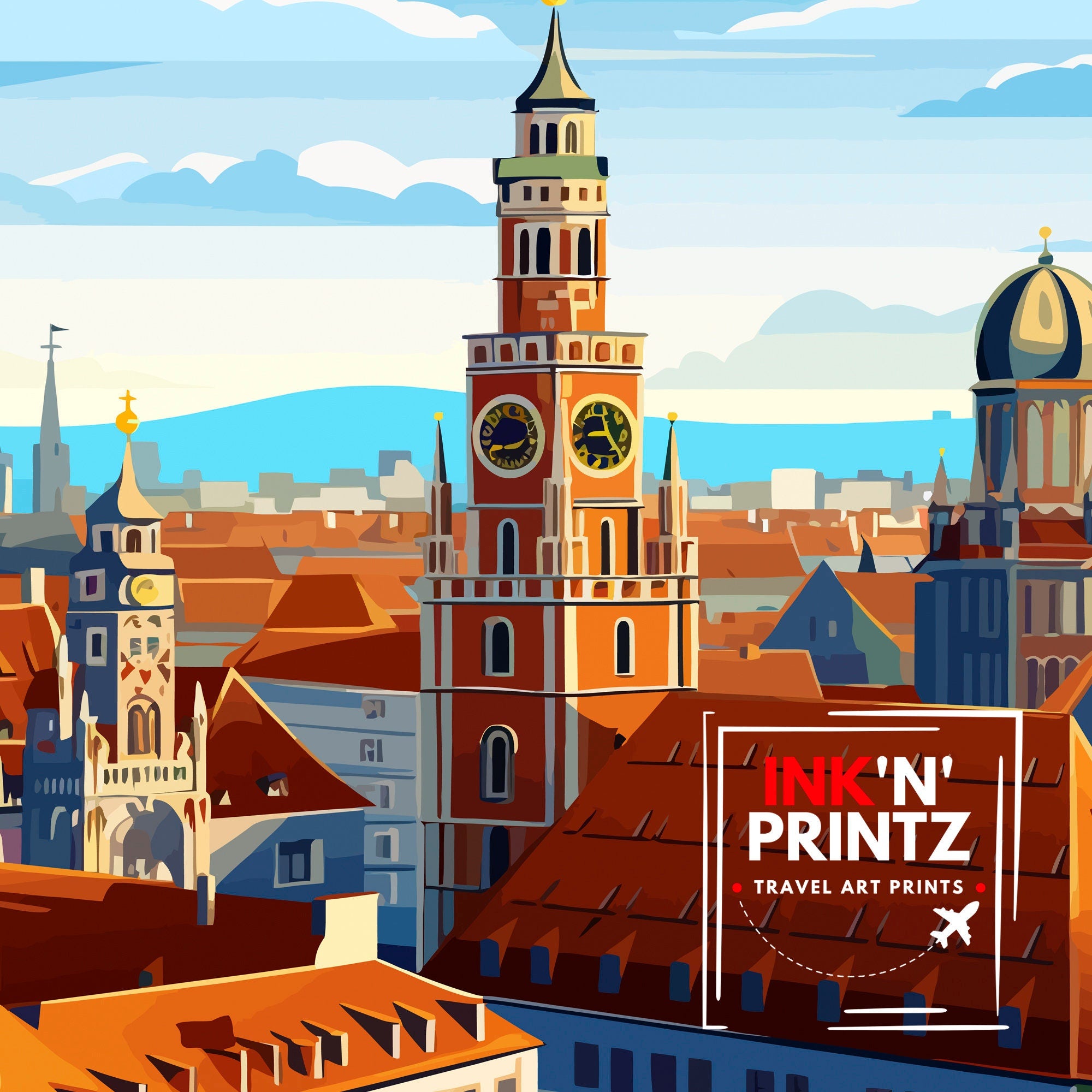 Munich Germany Travel Print Munich Wall Decor Munich Poster Germany Travel Prints Munich Art Print Munich Illustration Munich Wall Art