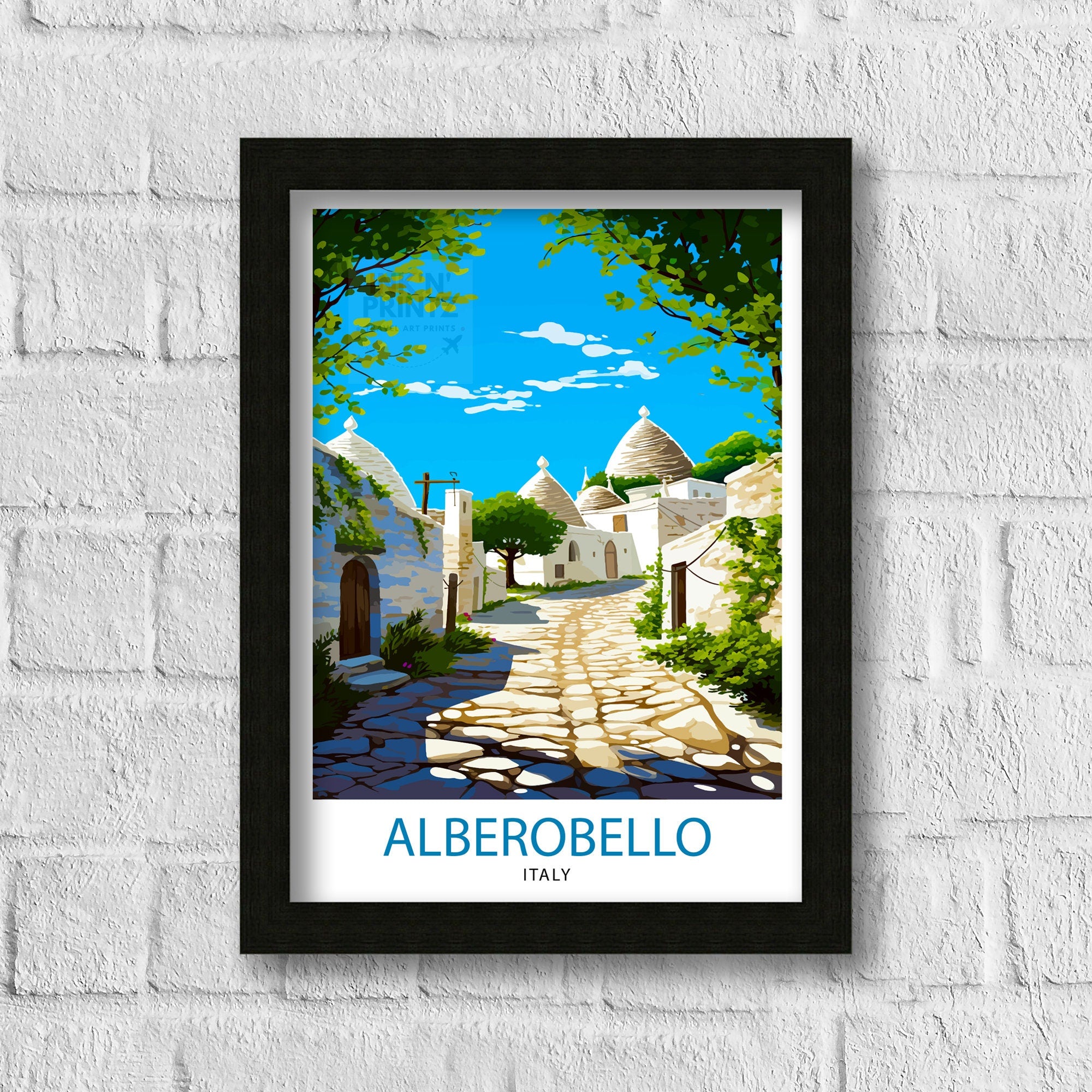 Alberobello Italy Travel Print Wall Decor, Italy Illustration Travel Poster, Alberobello Gift Italy Home Decor