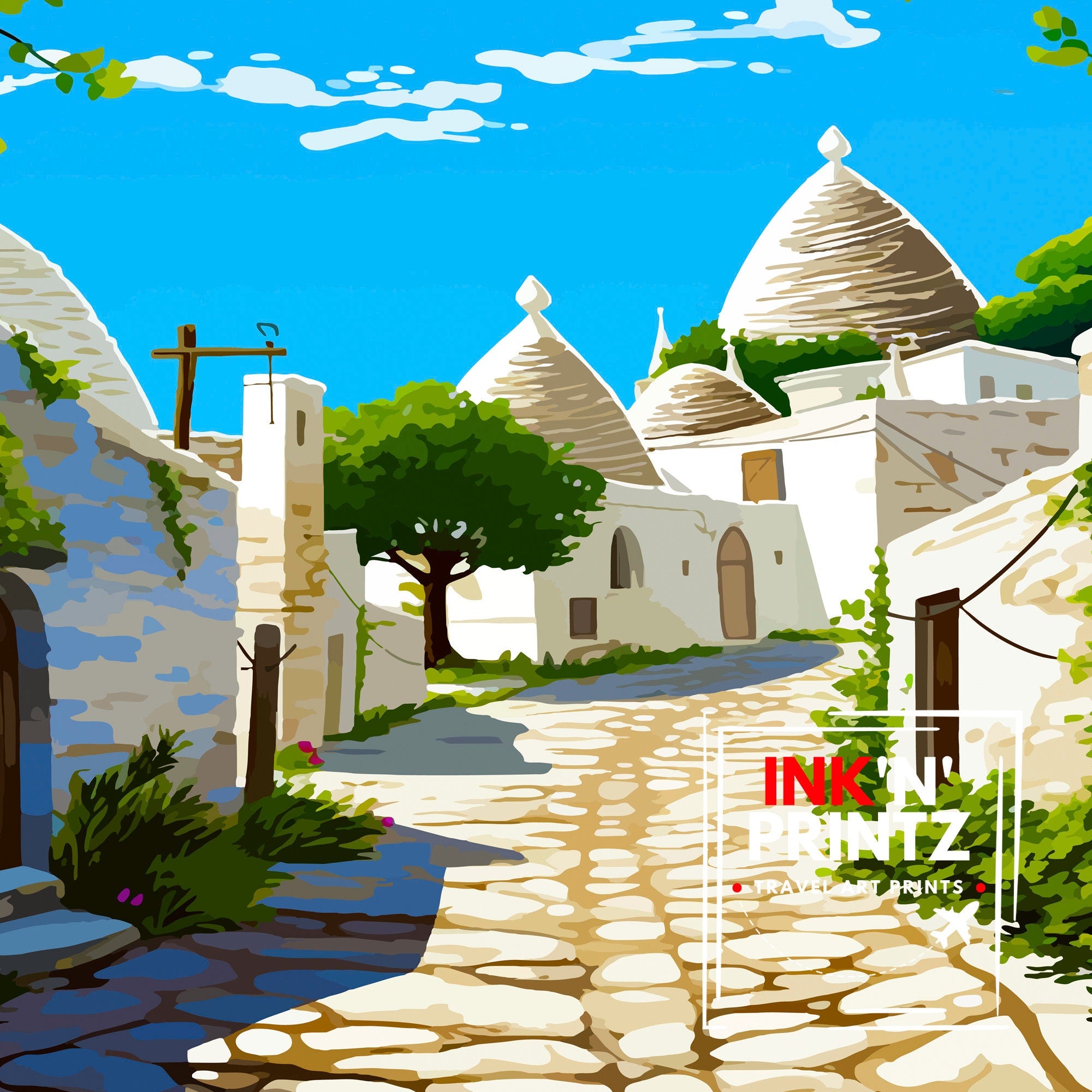 Alberobello Italy Travel Print Wall Decor, Italy Illustration Travel Poster, Alberobello Gift Italy Home Decor