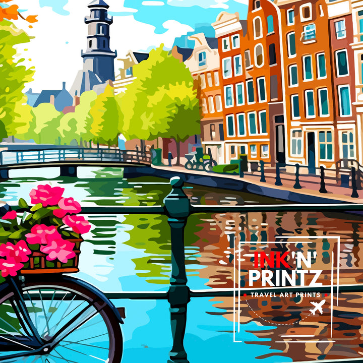 Amsterdam Travel Poster Amsterdam Wall Art Amsterdam Cityscape Netherlands Illustration Amsterdam Travel Poster Gift for Amsterdam Lovers