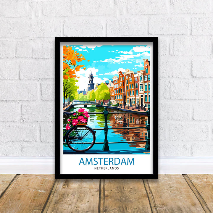 Amsterdam Travel Poster Amsterdam Wall Art Amsterdam Cityscape Netherlands Illustration Amsterdam Travel Poster Gift for Amsterdam Lovers