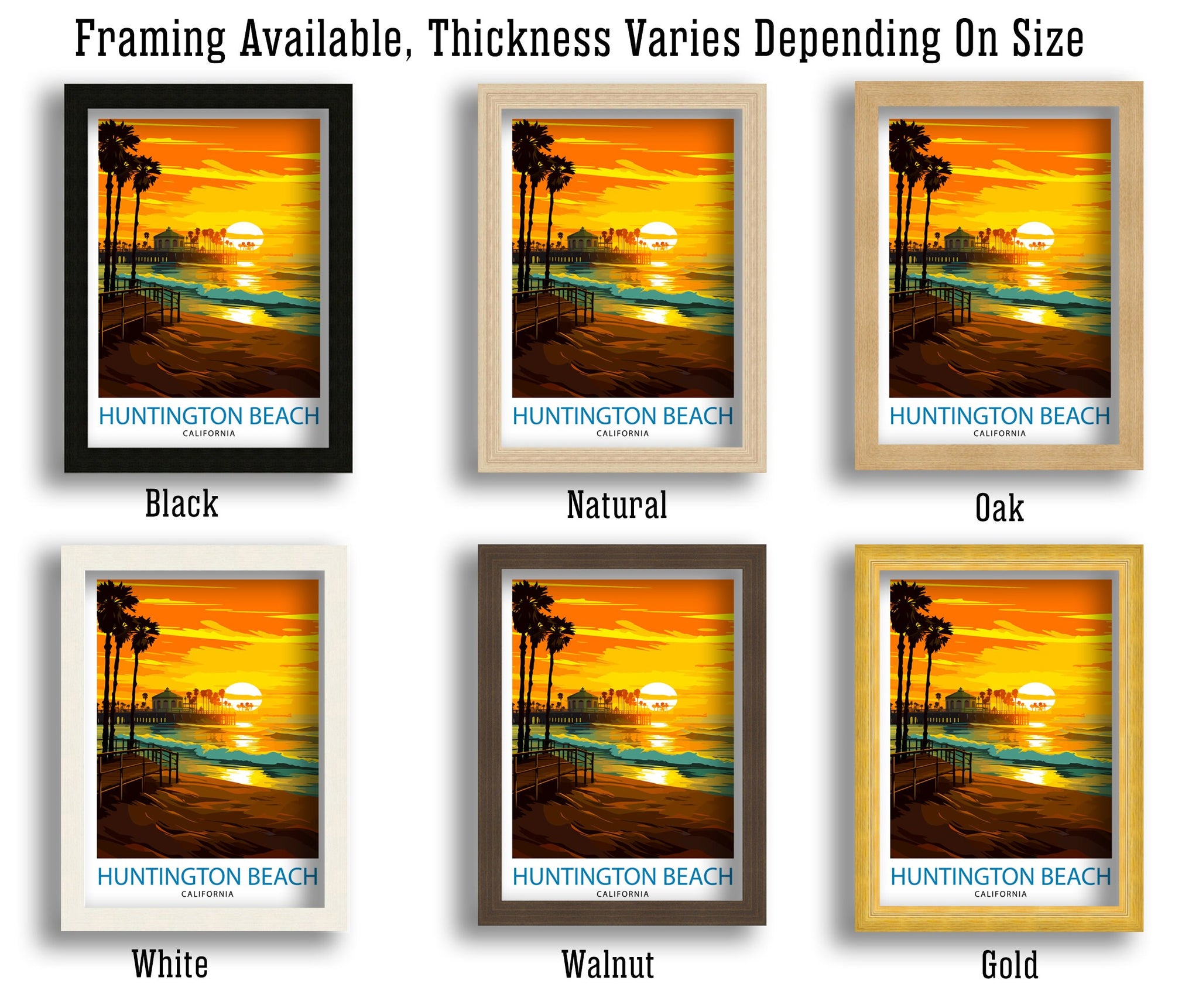 Huntington Beach California Travel Print| Surf City Wall Decor Coastal Living Room Decor Huntington Beach Illustration Travel Poster Gift
