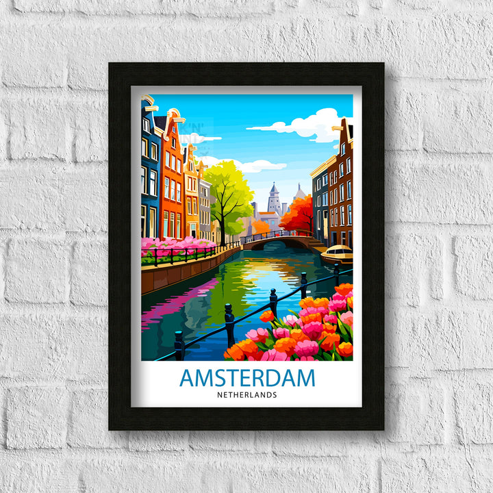 Amsterdam Travel Print Amsterdam Wall Art Amsterdam Cityscape Netherlands Illustration Amsterdam Travel Poster Gift for Amsterdam Lovers