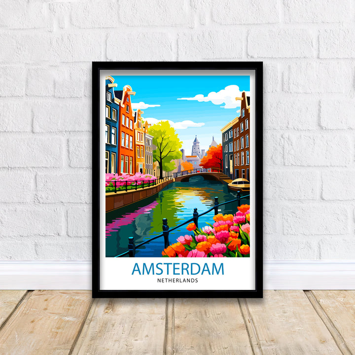 Amsterdam Travel Print Amsterdam Wall Art Amsterdam Cityscape Netherlands Illustration Amsterdam Travel Poster Gift for Amsterdam Lovers