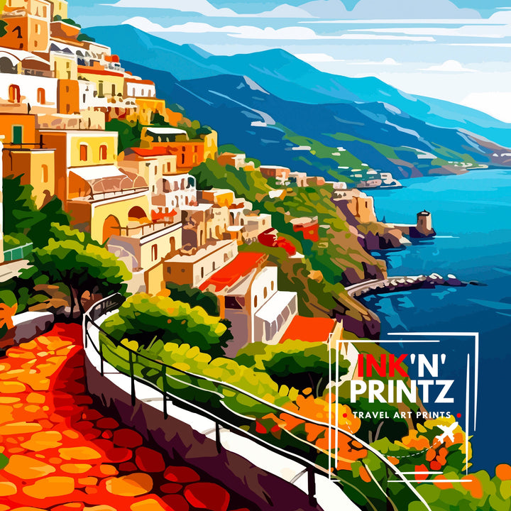 Amalfi Coast Italy Travel Poster Amalfi Coast